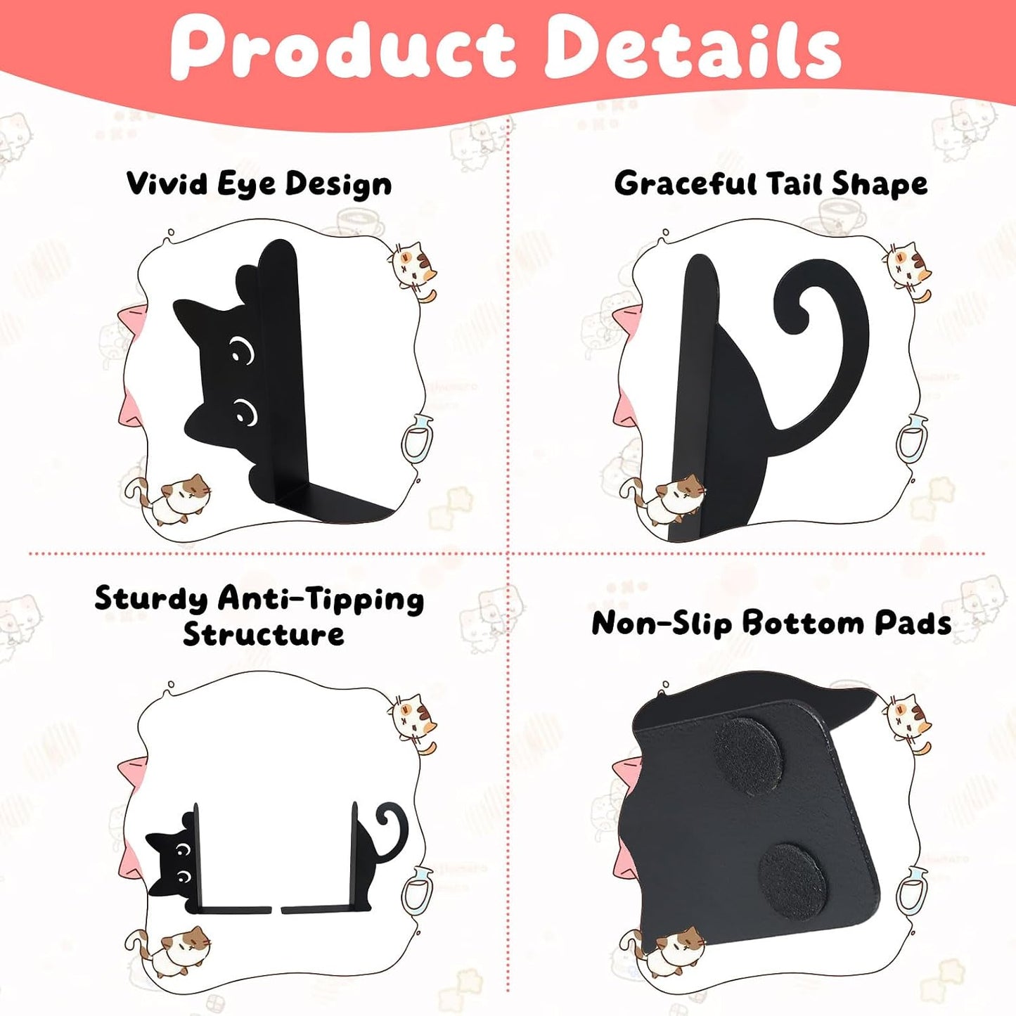 Peeping Cat Metal Bookends Cat Book Ends / Black / Set of 2