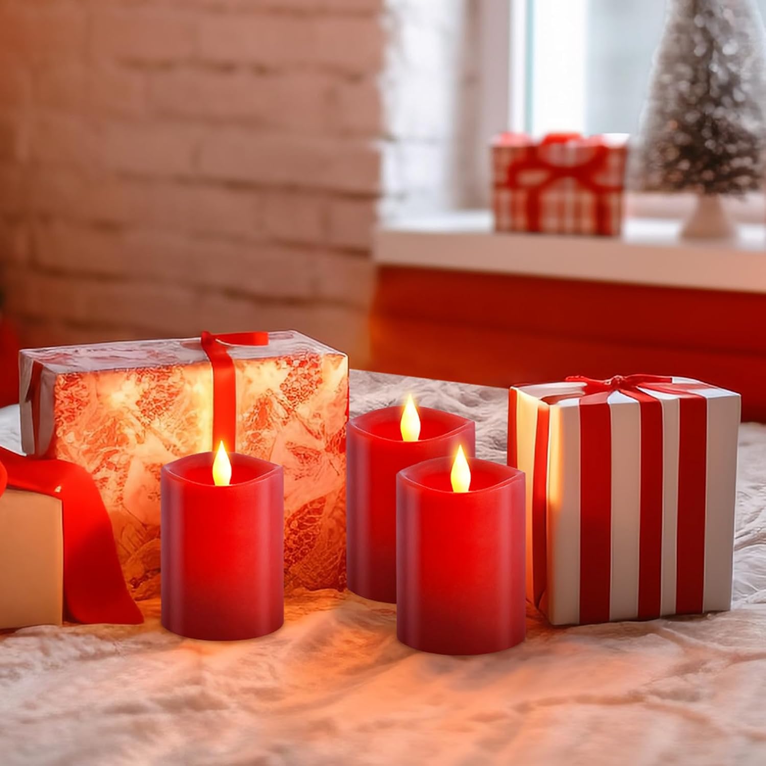 3x4 Flickering Flameless Candles Set of 3,Real Wax Pillar led Candles Flickering,4 inch Flameless Candles with