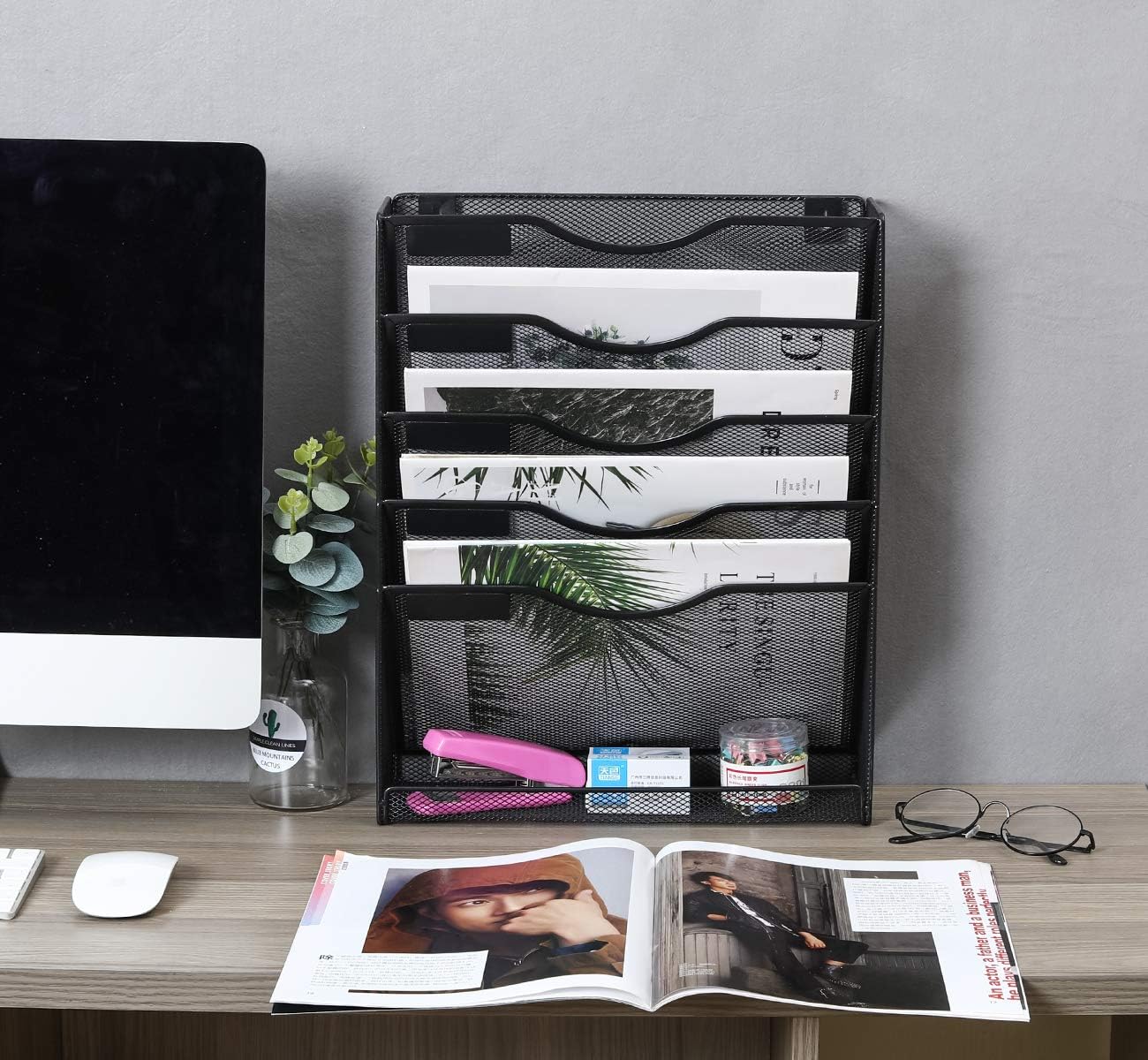 EasyPAG 5 Tier Wall File Holder Mesh Hanging Folder Organizer with Classify Label, Versatile Desk File Holder, Vertical