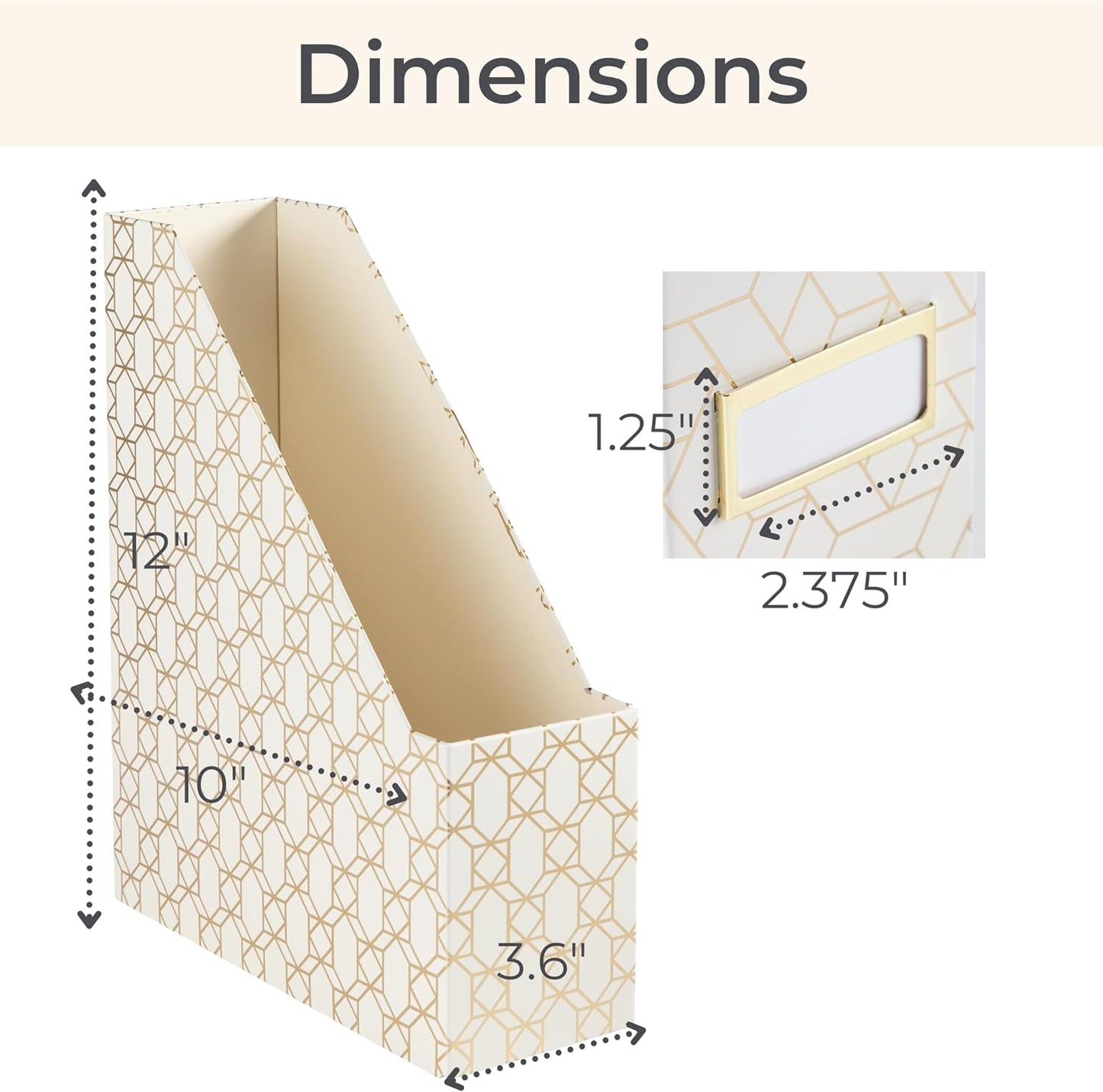 BLU MONACO | Cardboard Magazine File Holder Set of 4 | Vertical Magazine File Holder for Desk and Shelves | Cream Gold