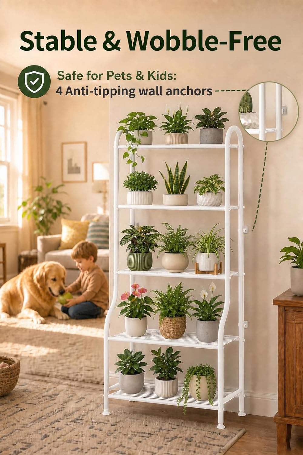 5-Tier Metal Plant Stand - Heavy Duty Indoor Outdoor Flower Shelf for Multiple Pots, 65" Tall Vertical Holder with