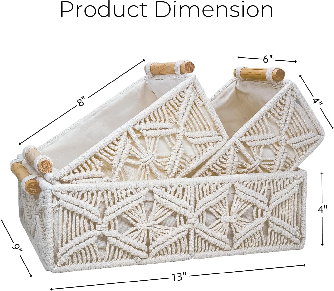 GIB Macrame Storage Basket Boho Decor Boxes Small Woven Baskets for Organizing / White / Set of 3