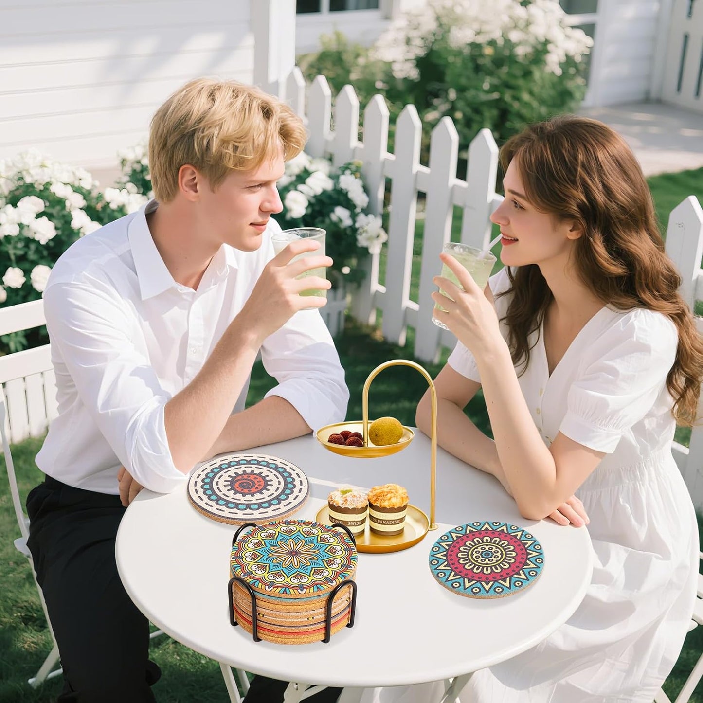 Holder / Round Boho Coasters for Drinks / Mandala Coasters4 / Set of 8