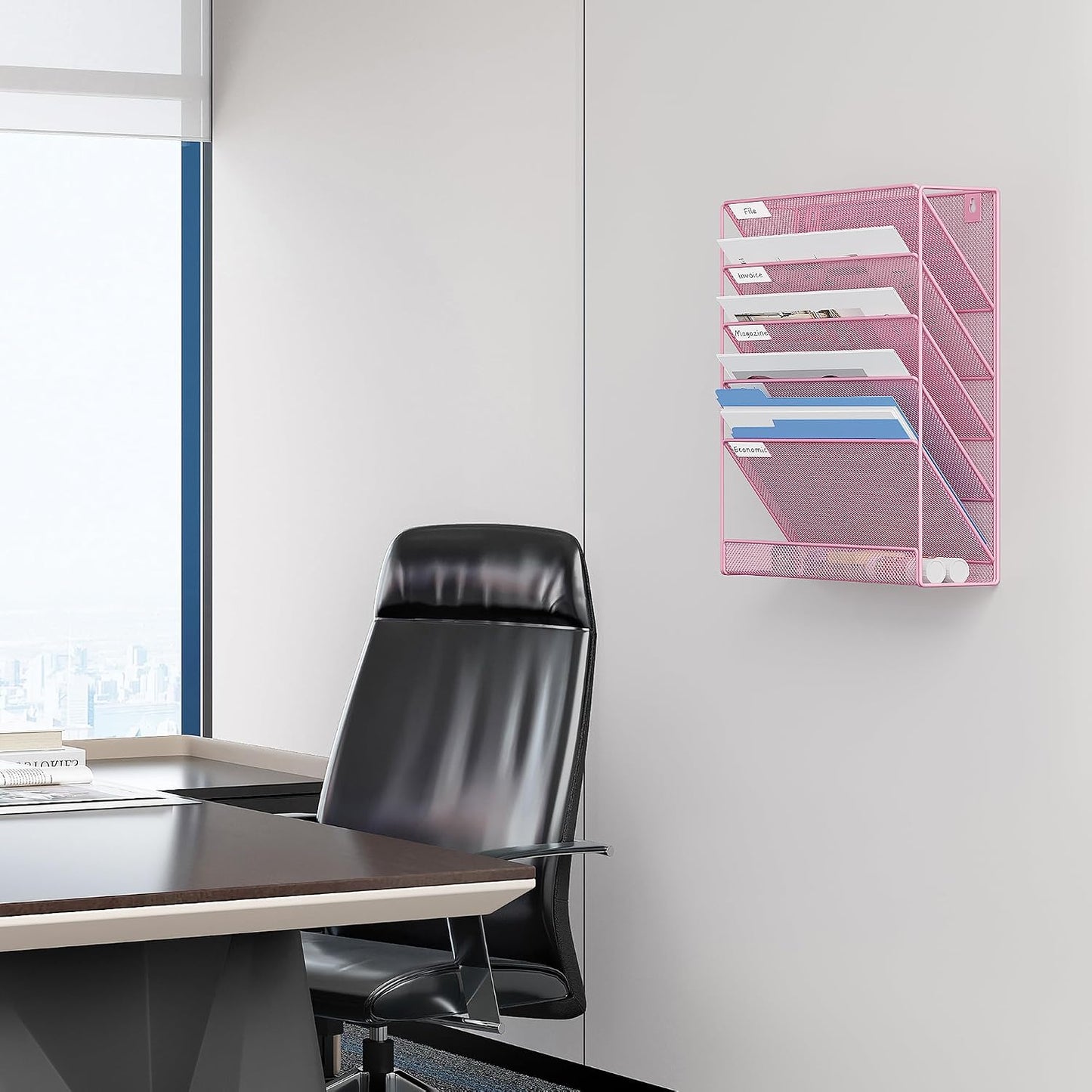 EasyPAG 5 Tier Wall File Holder, Mesh Hanging Folder Organizer with Classify Label, Versatile Desk File Holder