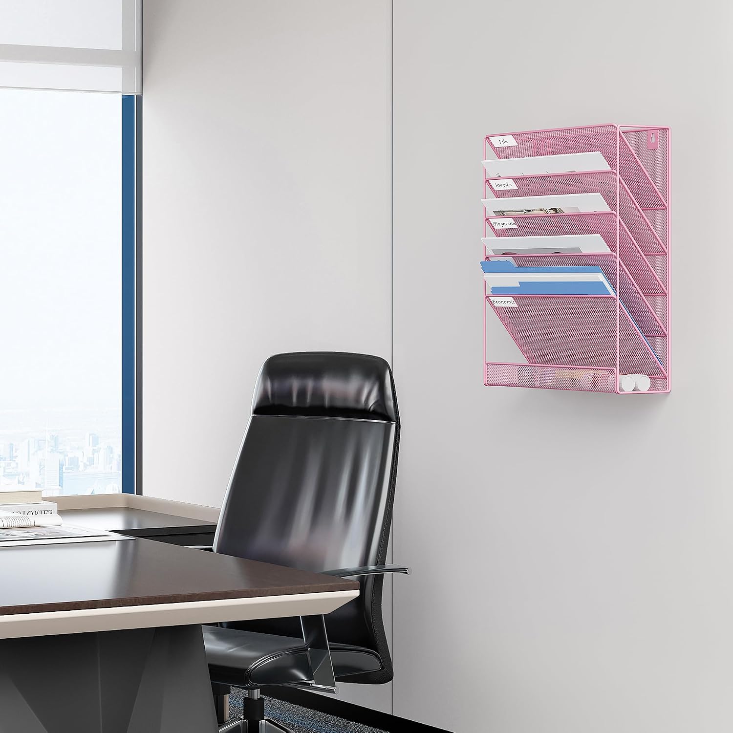 EasyPAG 5 Tier Wall File Holder, Mesh Hanging Folder Organizer with Classify Label, Versatile Desk File Holder
