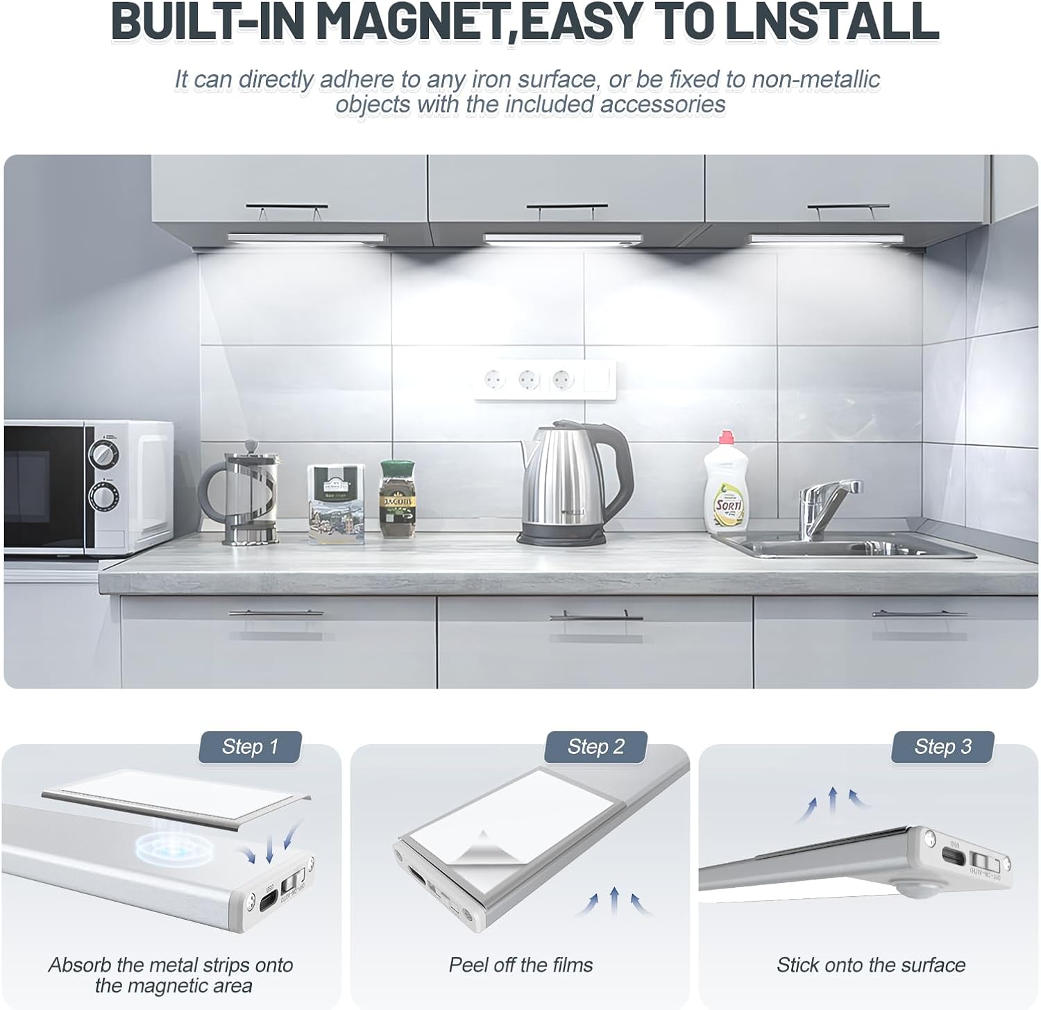 14 inch Under Cabinet Lighting, 6 Pack Motion Sensor Light Indoor Rechargeable Magnetic Closet Lights Battery Operated