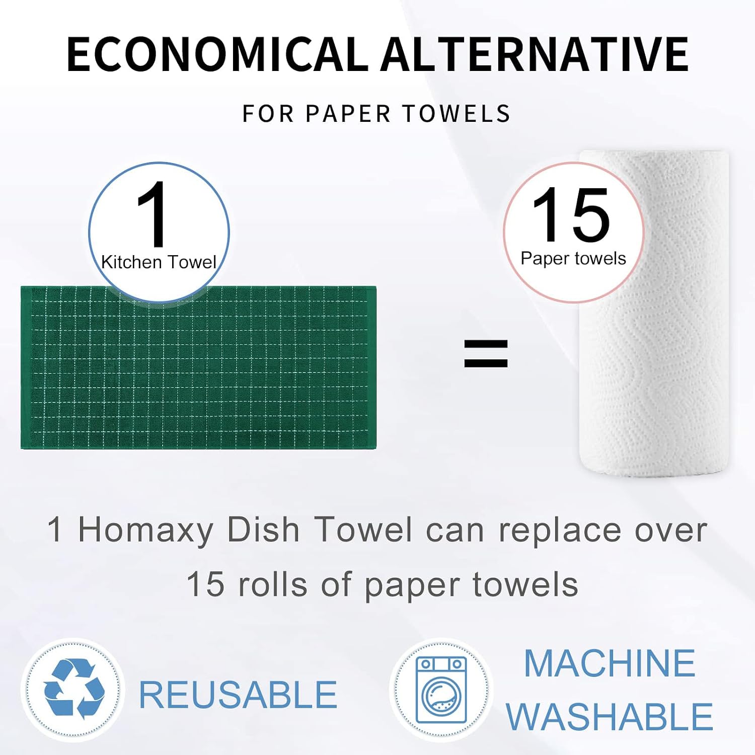 Homaxy 100% Cotton Terry Kitchen Towels, 8 Pack, Dark Green | Ultra Soft and Absorbent Dish Towels for Kitchen