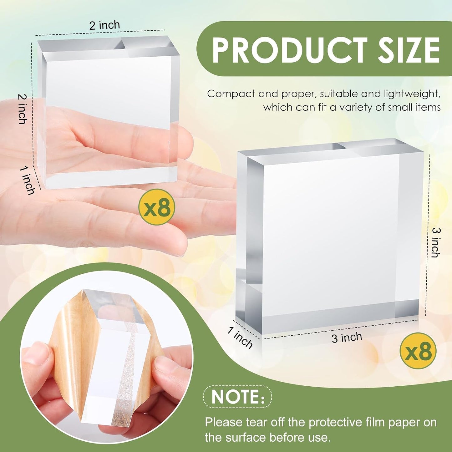 16 Pcs Clear Acrylic Blocks Square Display Block Clear Polished Cube Acrylic Jewelry Display Stand Ring Showcase Holder