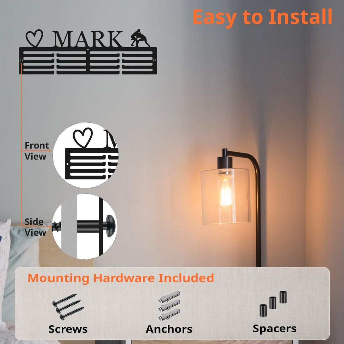 Personalized Medal Hanger Display, Holds 60+ Medals | Medal Holder for Awards & Trophies, Easy Wall Mount with Hardware