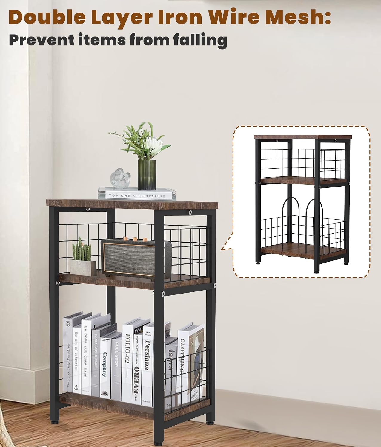 Vinyl Record Player Stand 3 Tier End Table with Double Layer Black | Turntable Record Stand Storage Up to 100 Albums