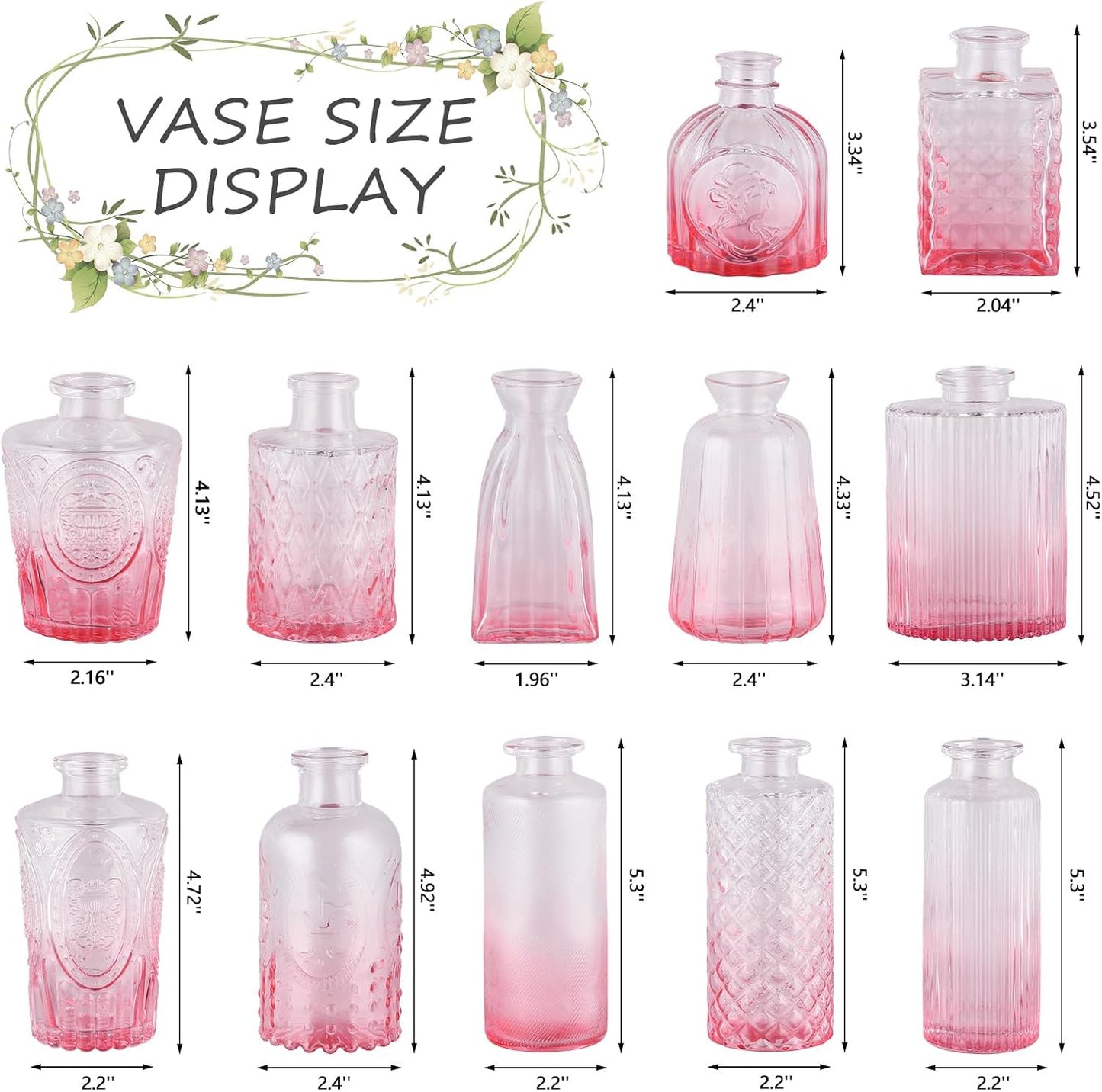 Glass Bud Vases Mini Flower Vase Small Vintage Vases for Centerpiece Table Wedding / Gradient Pink