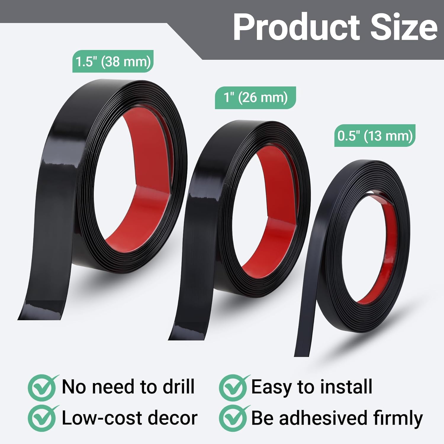 Molding & Wall Trim / 1" W x 196.8" L / Matte Black / 196.8 x 1