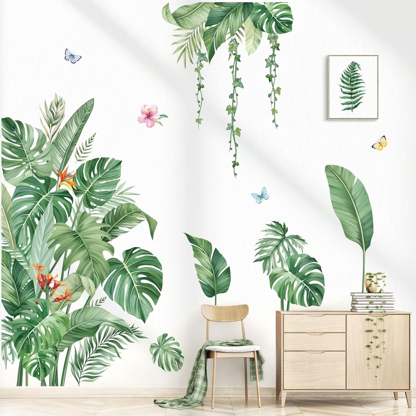 Large Leaves Wall Decals Tropical Palm Leaf Plant Wall Stickers / Green