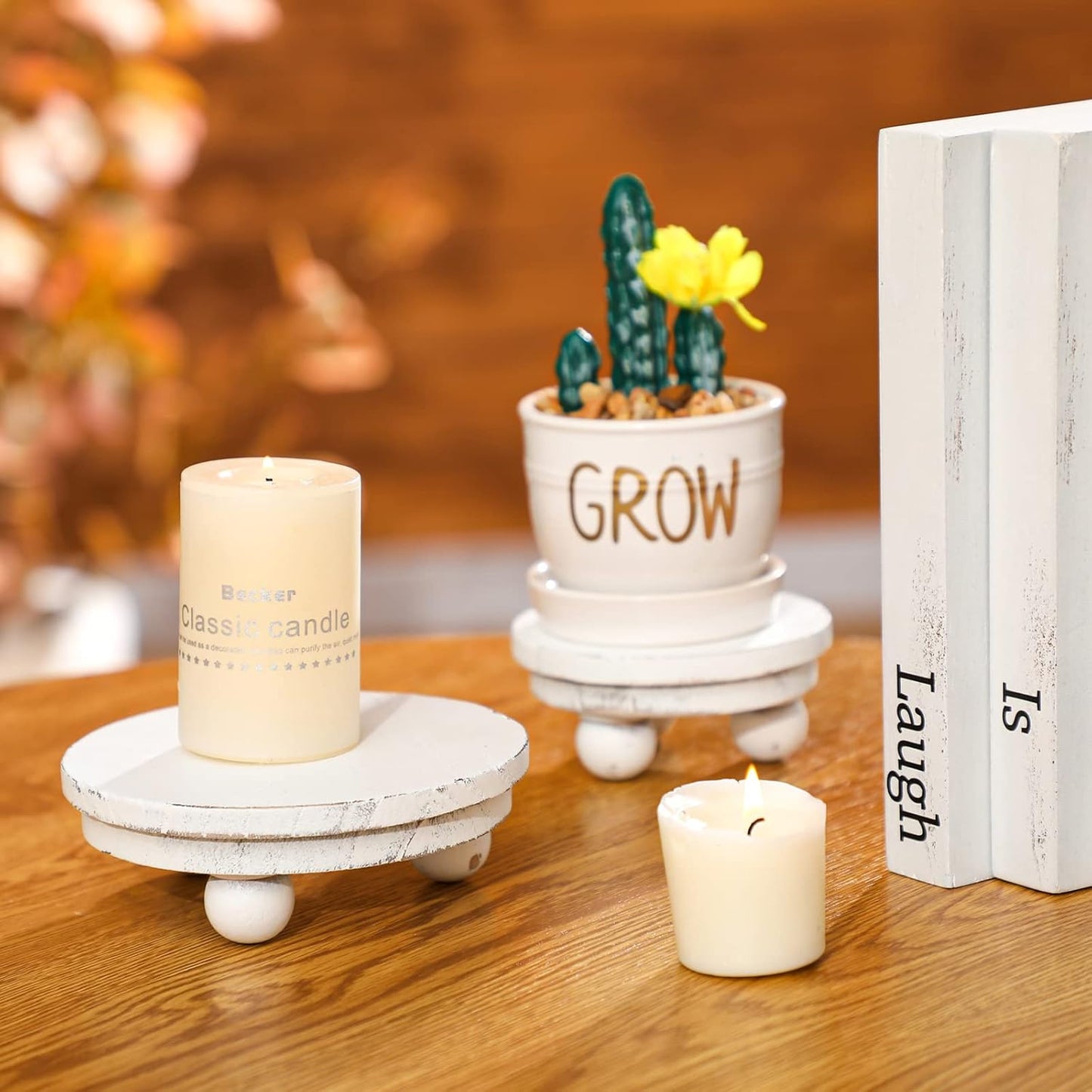 Mini Wooden Risers for Decor Small Round Pedestal / Washed White / 5/4/3 Inch / 3 Inch / Set of 3