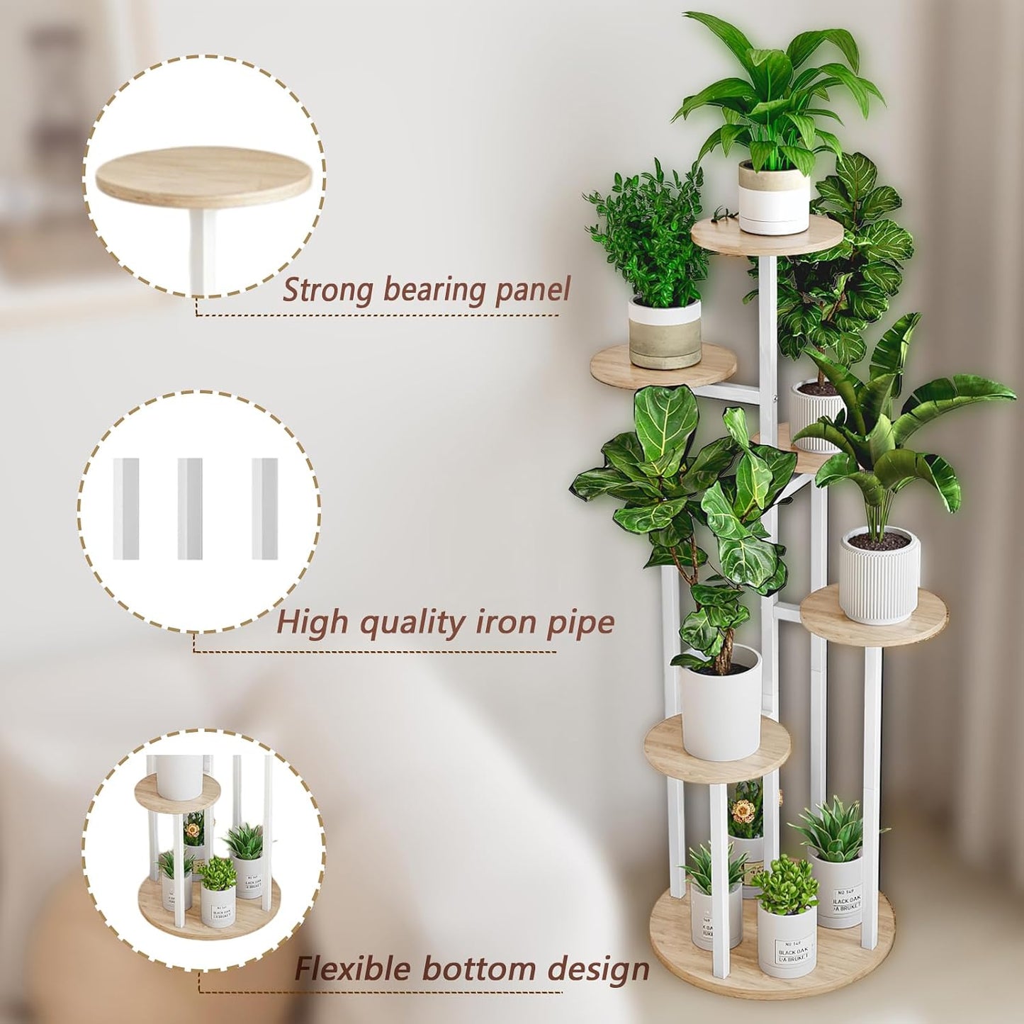 INGIORDAR 6 Tier Plant Stand Indoor Corner Tiered Holder Shelf Display Rack | Multiple Plants with MDF Top Board Metal