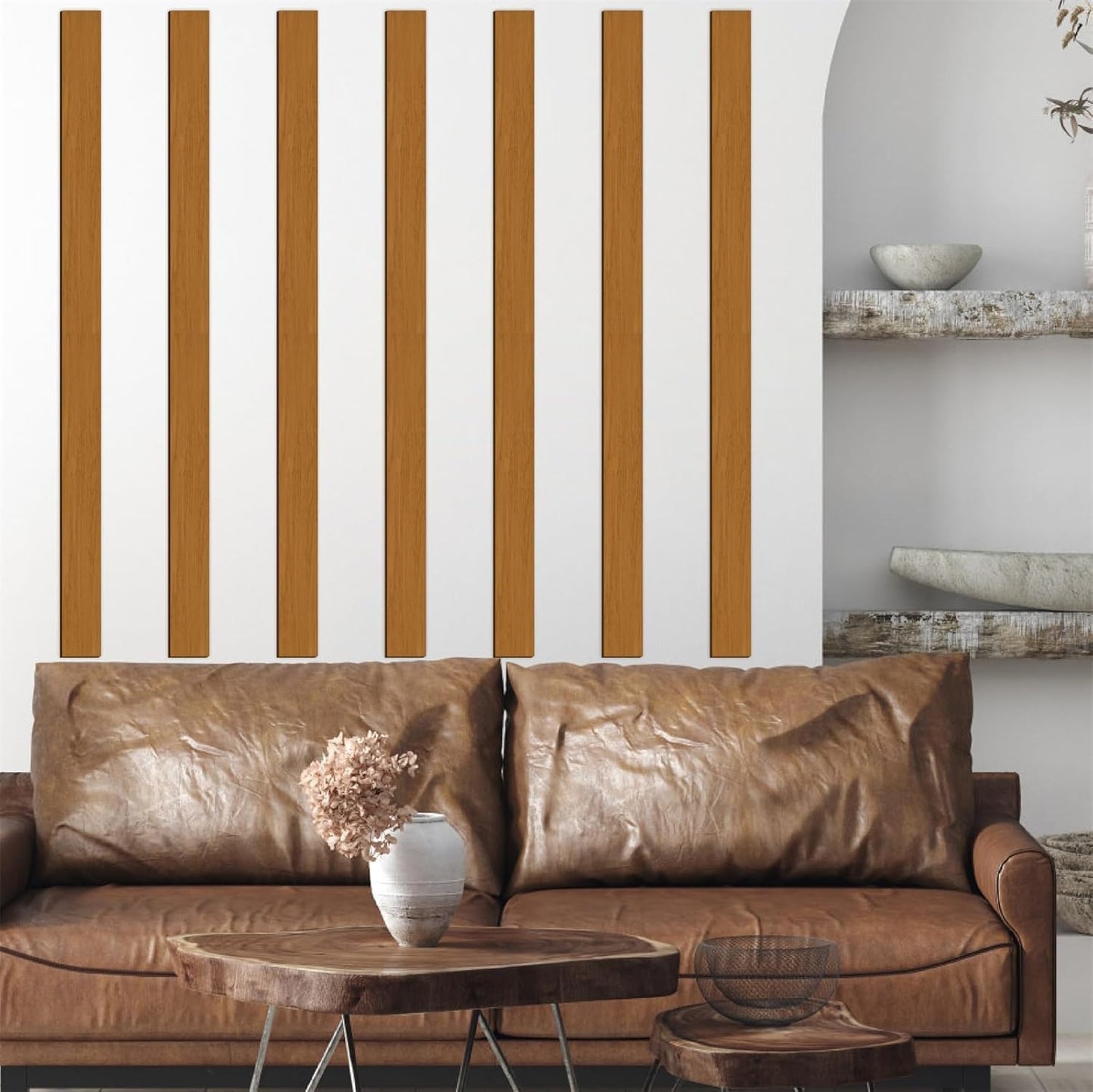 Large Rustic Wooden Wall Decor Striped Art Decoration Geometric Line Art / Wooden Brown / Set of 14