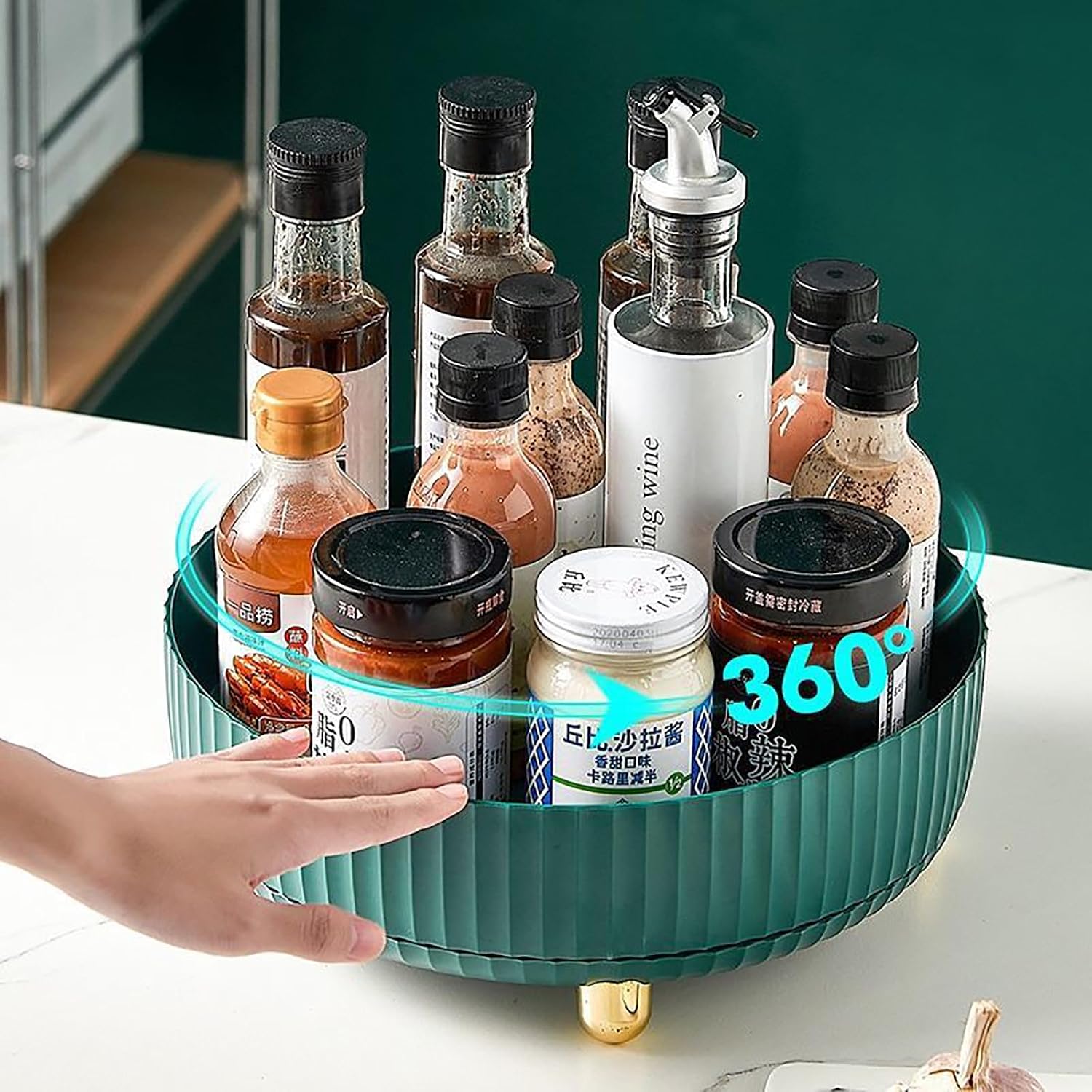 Makeup Perfume Organizer Tray 360 Degree Rotating Lazy Susan Skincare Lotion / Blue Green / Set of 9