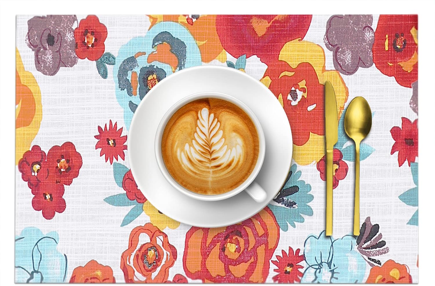 Ruvanti Placemats Set of 6, 100% Cotton Place Mats of 13"x19", Multi Flower | Heat, Stain resistant, Washable