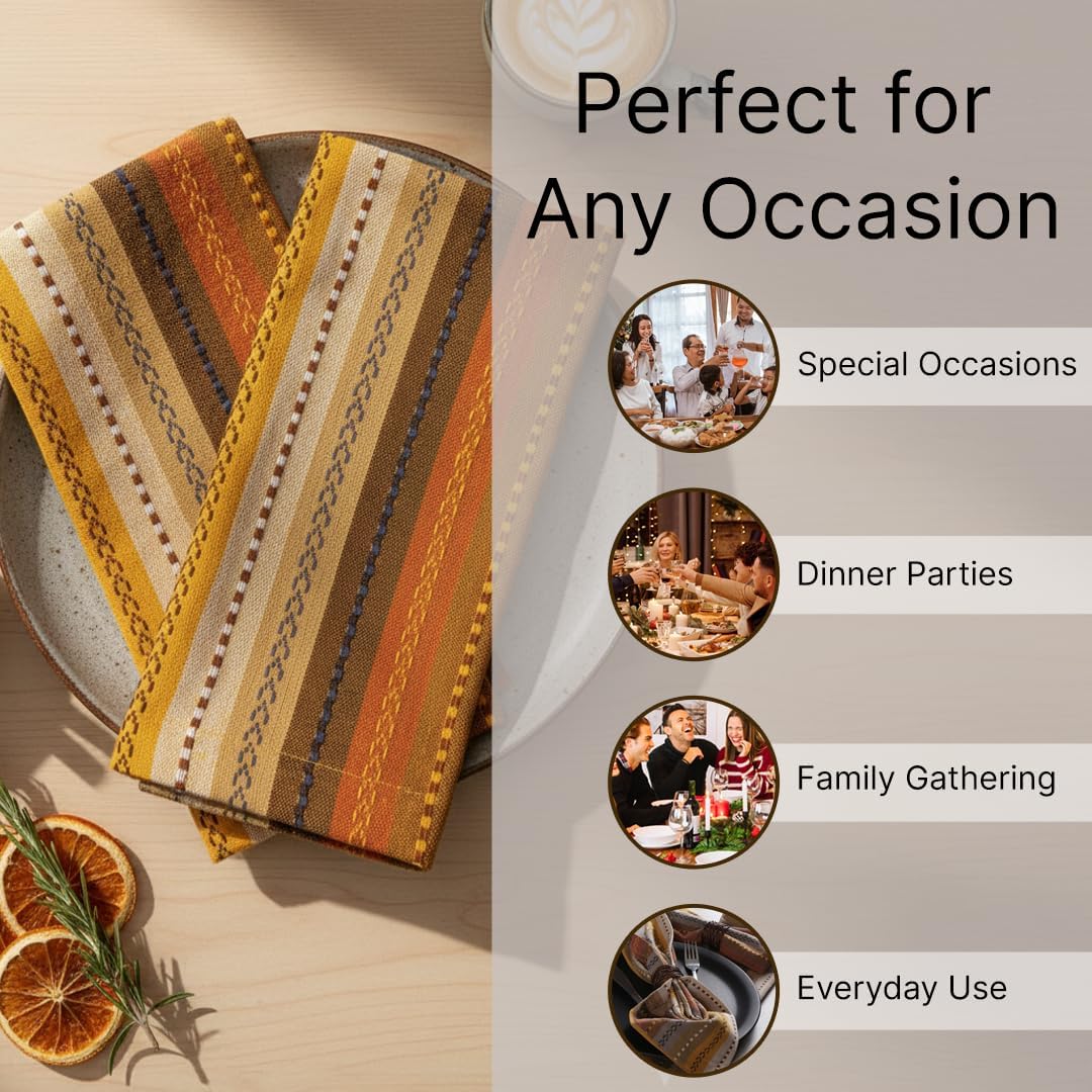 LFH Home Cotton Rich Cloth Salsa Napkin Set of 12 Washable Soft Durable Striped Table Napkins for Dining Wedding, Daily