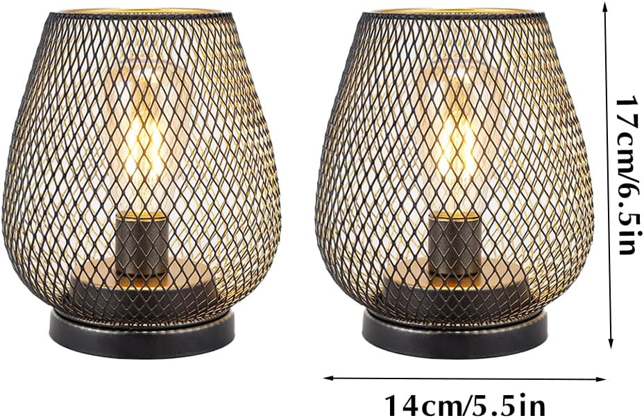 TRIROCKS Set of 2 Medium Battery Powered Outdoor Lantern 6.5'' High Metal Table Lamp Cordless Battery Operated Lamps