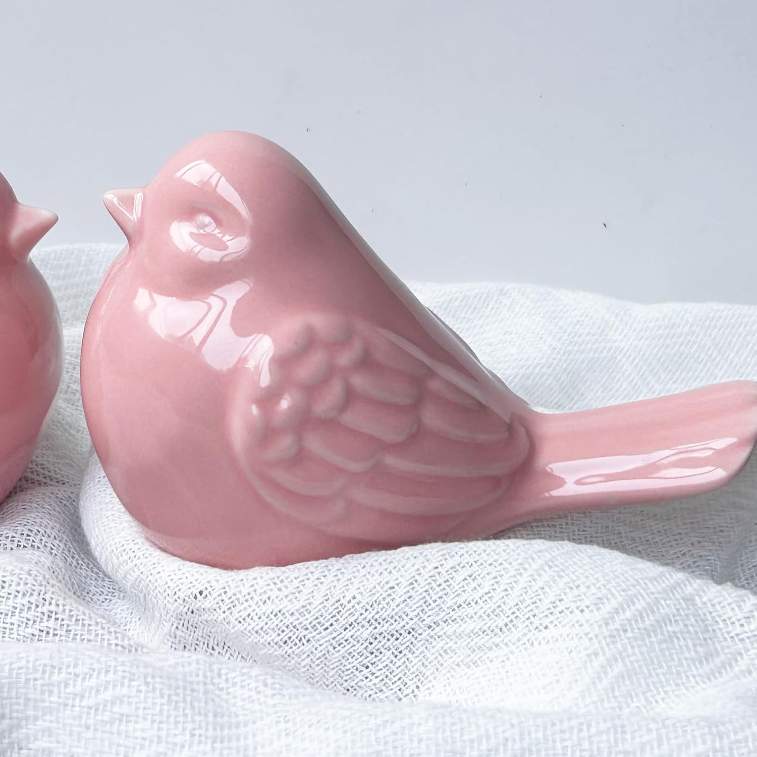 Decorative Glazed Ceramic Bird Figurine / Pink / Set of 2
