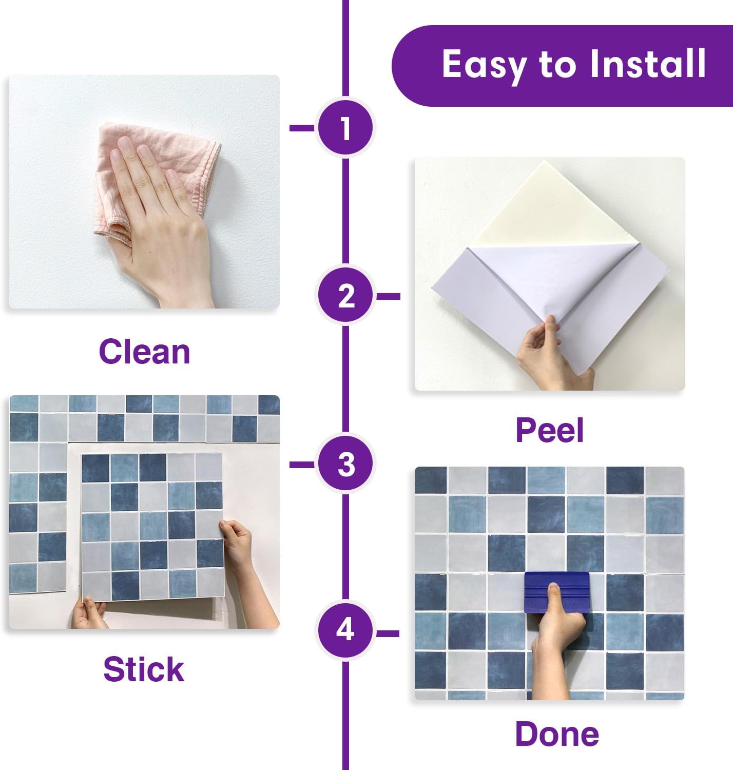 Thicker Marble Peel and Stick Backsplash Tiles / ST-SM-W / Blue / 12 x 12 / Set of 10