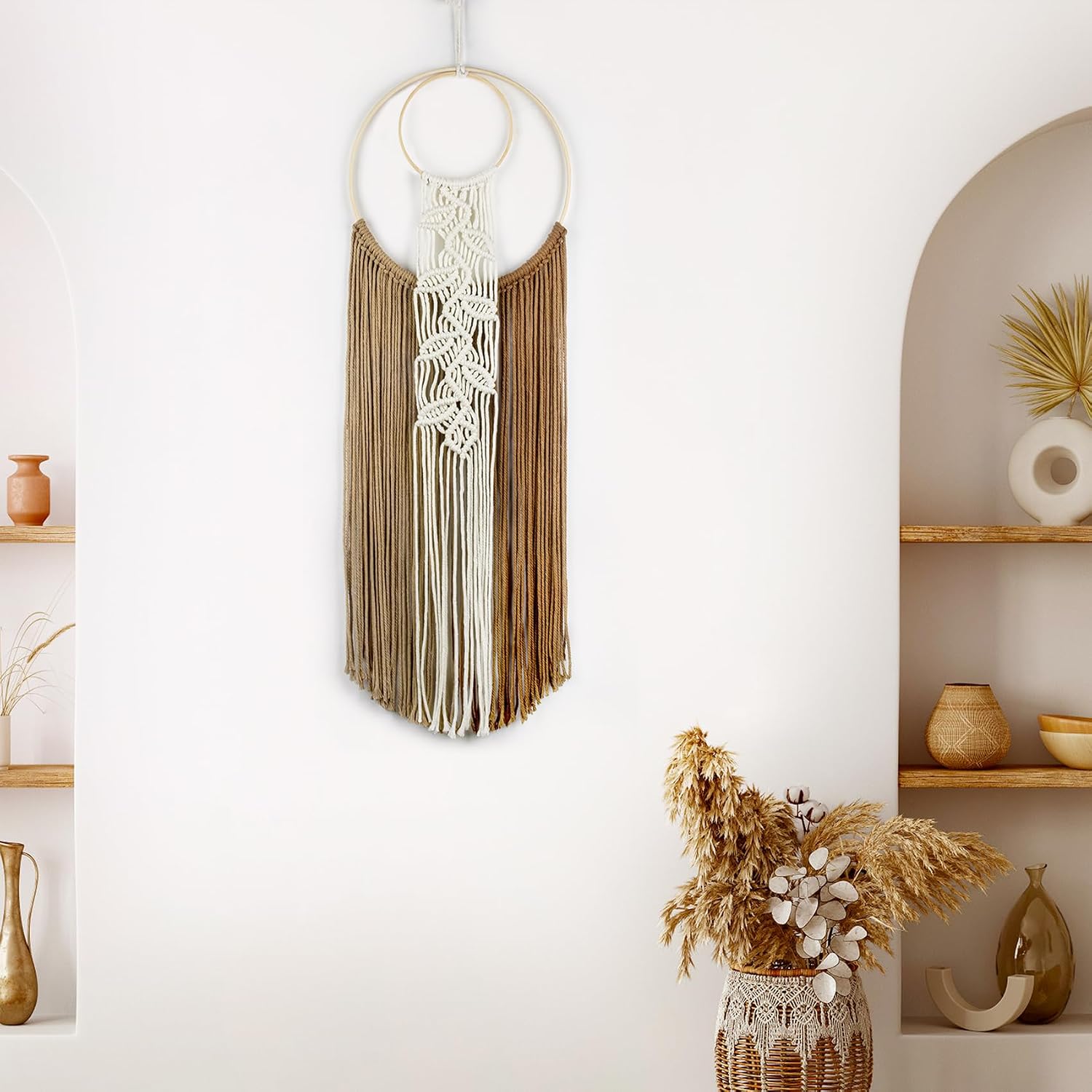 Macrame Wall Hanging Dream Catchers Leaf Pattern Macrame Wall Art Tan Color Dream / Brown Beige