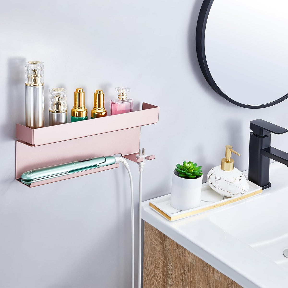 Storage Hair Dryer Holder for Curling Iron Accessories, Hair Tool Organizer Wall Mount, Curling Iron Holder, Bathroom