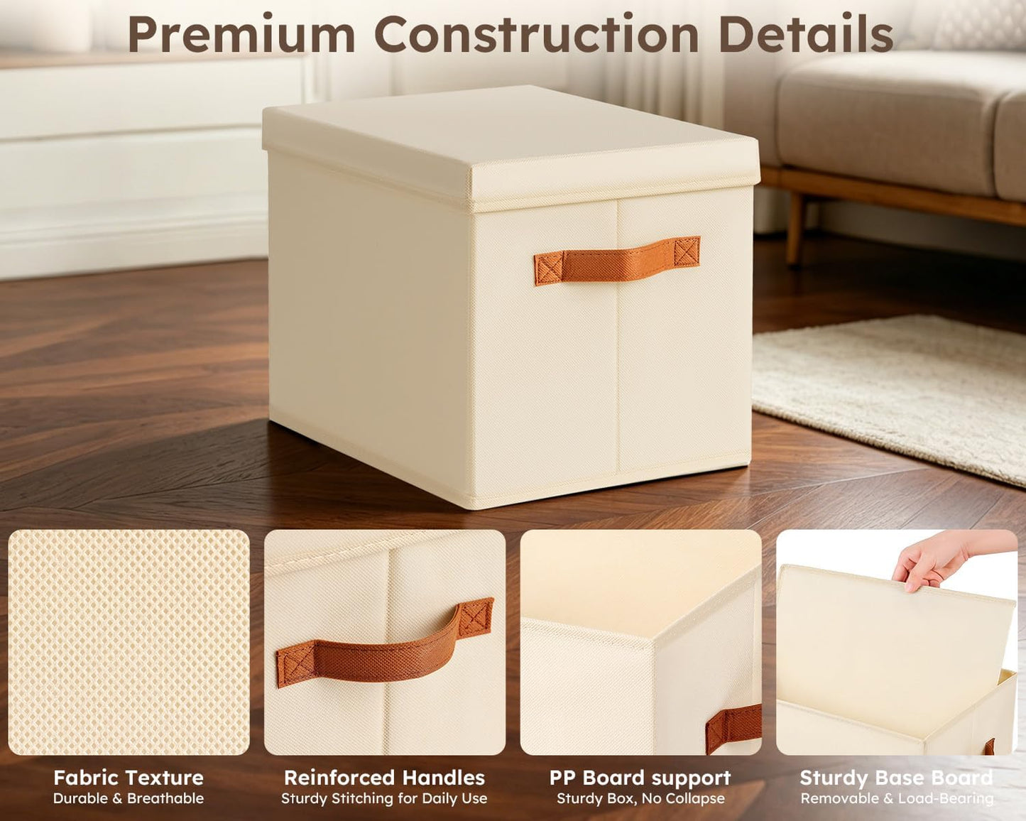 Storage Bins / Fabric Storage Baskets / Beige / L / Set of 4