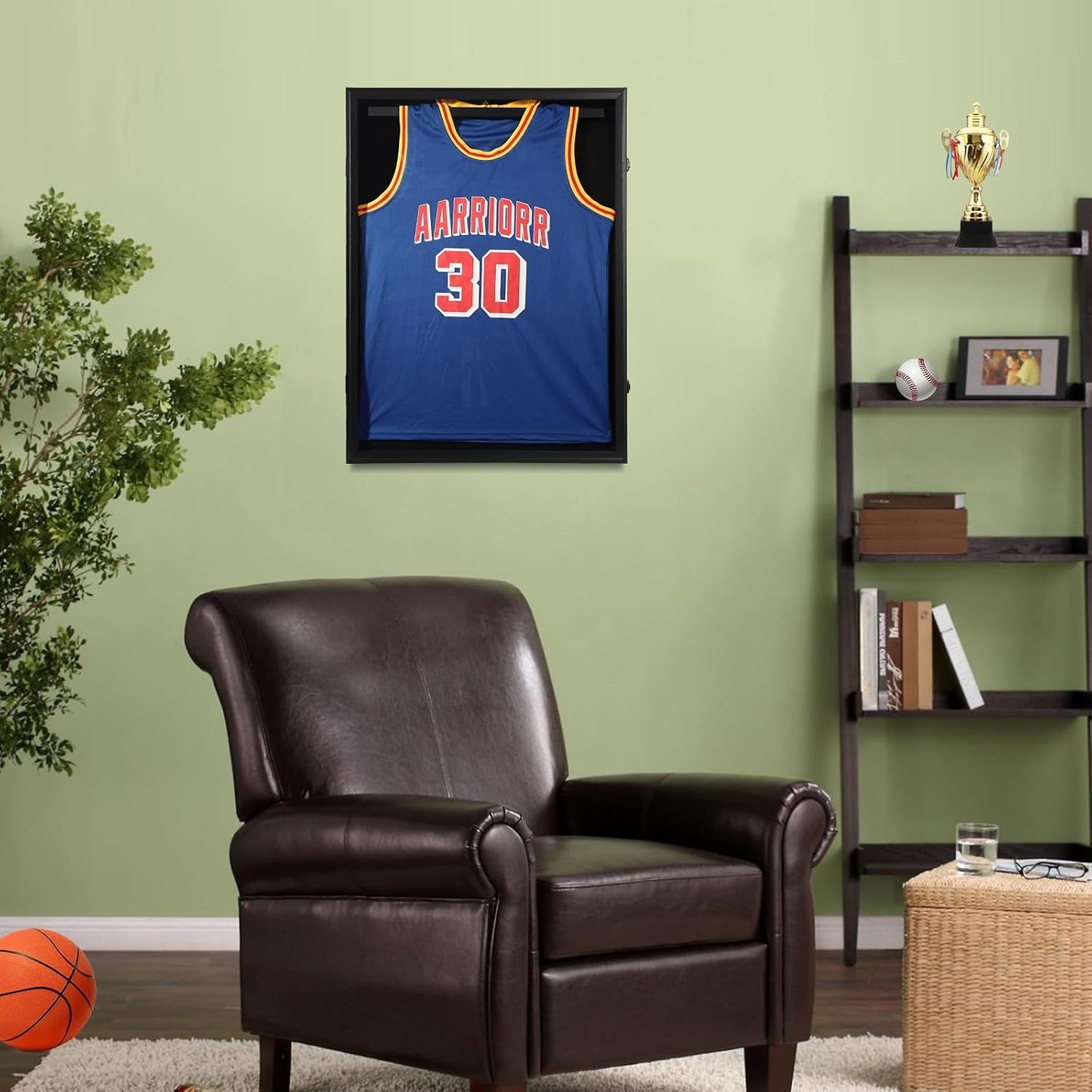 Jersey Frame Display Case, Black Locks Shadow Box Sports Jersey Frame with UV Protection Acrylic and 2 Hanger for