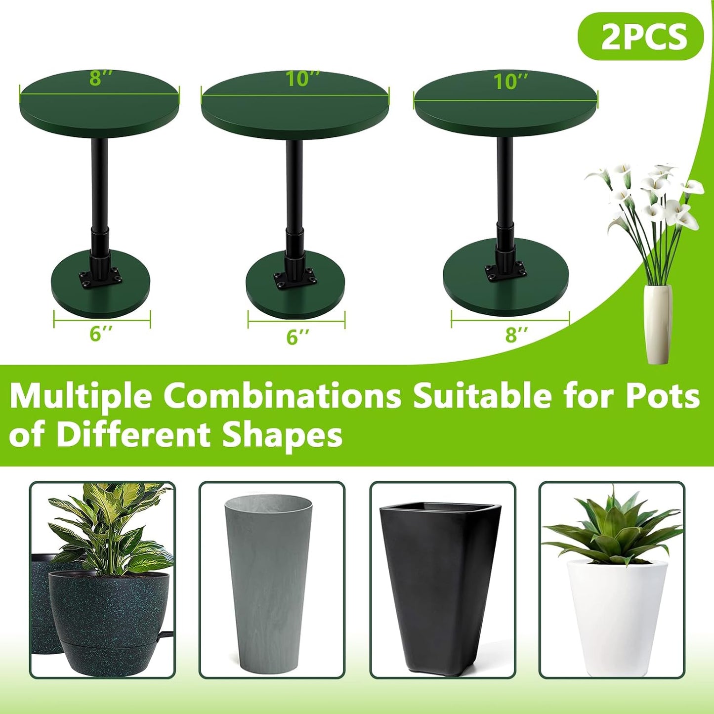 2 Pack Plant Risers for Inside Pots, 12-21" Rise Wooden Planter Inserts | Adjustable Height Planter Inserts for Large