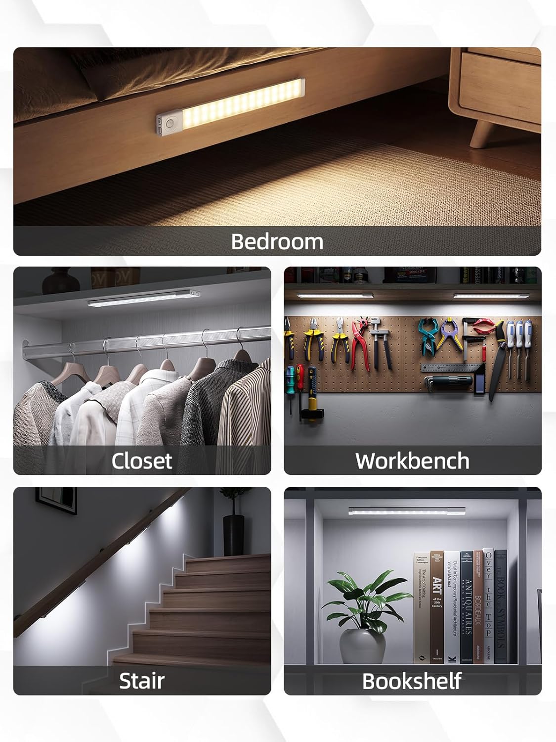 EZVALO 6 Pack LED Under Cabinet Lights Wireless with Charging Station, 11.8'' Motion Sensor Light Indoor, 1100mAh