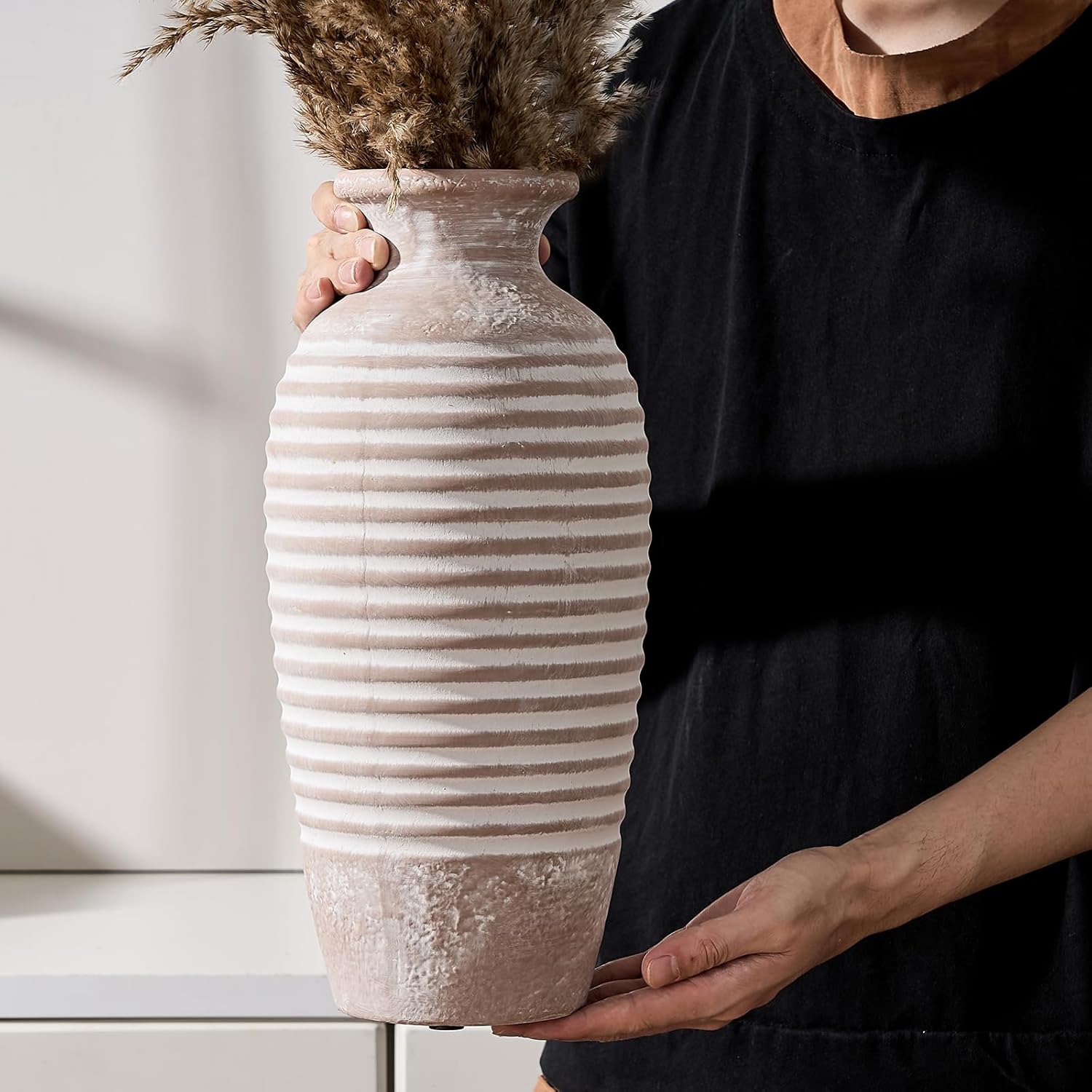 Large Ceramic Rustic Vase / Khaki / 14.4 / 14.4 Inch