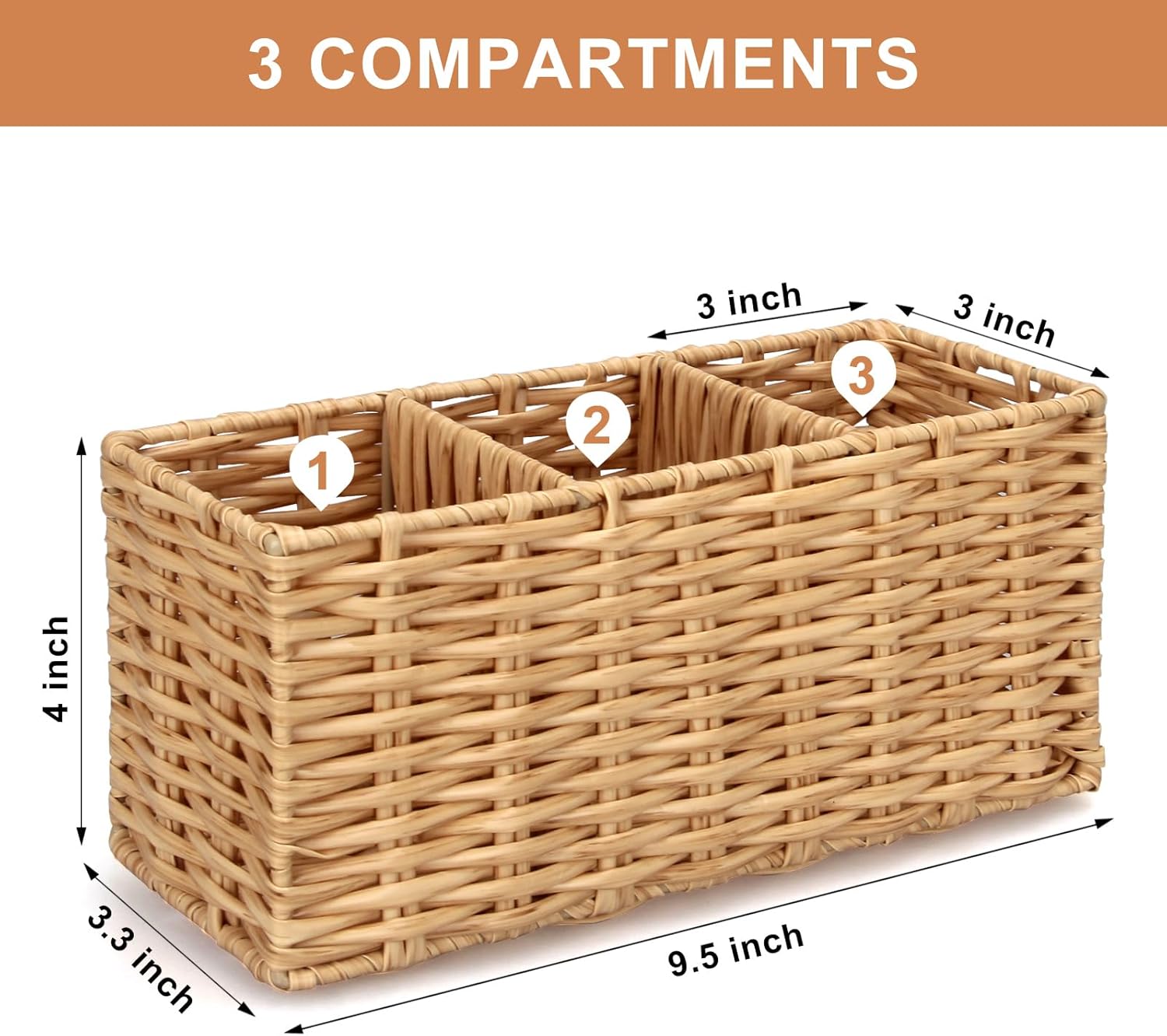 Wicker Flatware Silverware Caddy Cutlery Holder Kitchen Silverware / 9.5"lx4"hx3.3"w / Natural