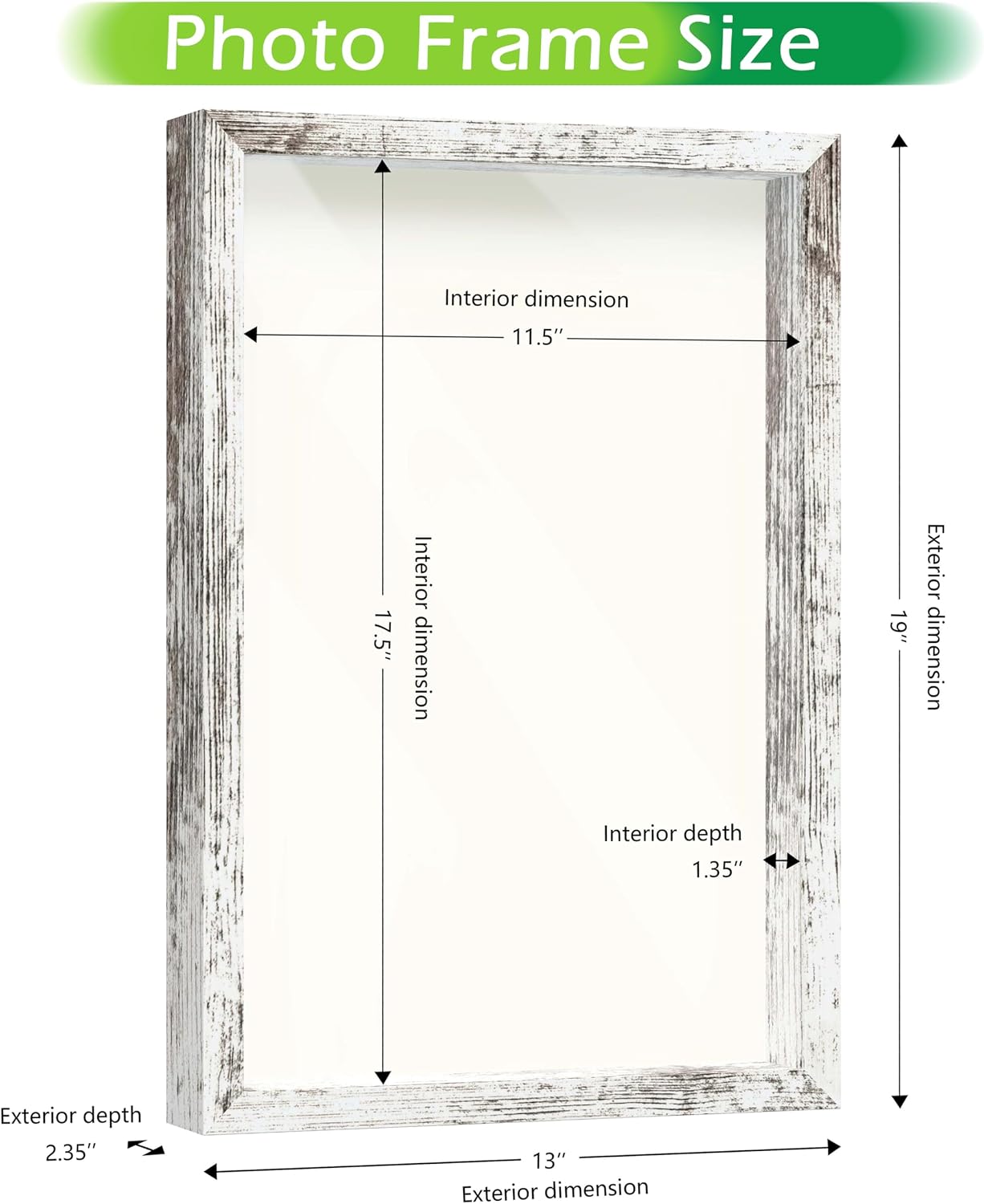 FrameWorks 12" x 18" White Driftwood Wooden Shadow Box Frame – Soft Felt Back, Tempered Glass, and Included Elegant