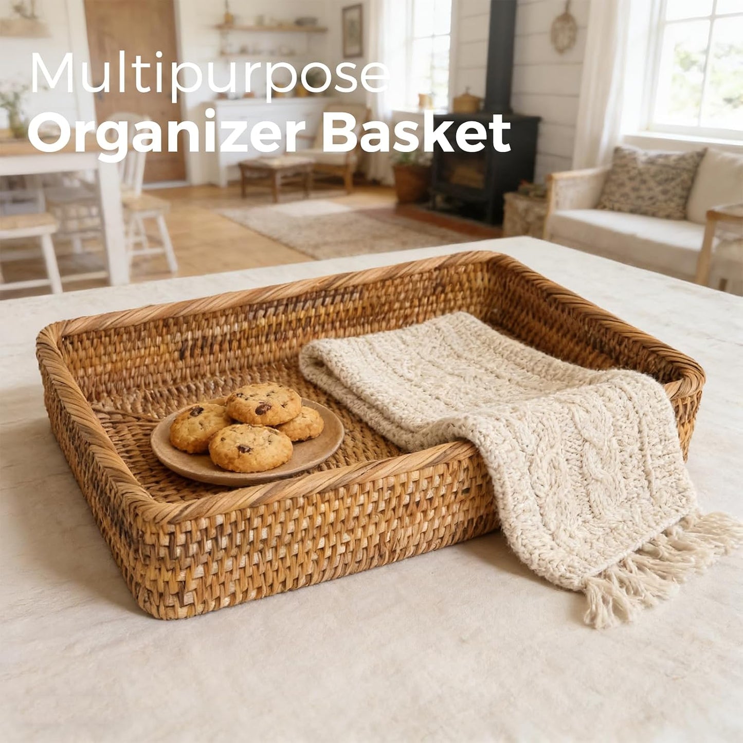 Wicker Storage Tray / 15.7 x 11 / L