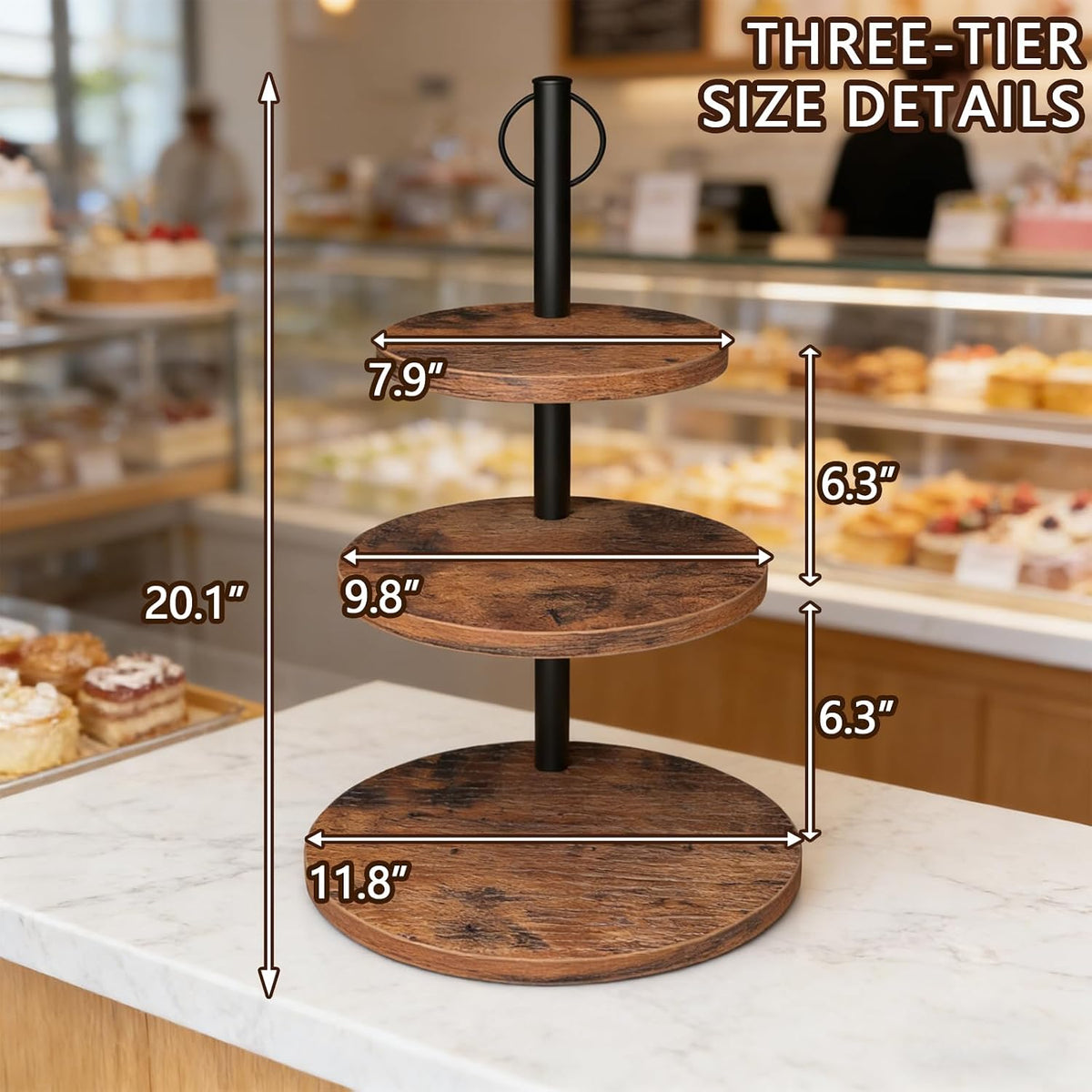 Cupcake Stand, 2 Pack Rustic Wood 3 Tier Cake Stand, Serving Tray | Round Dessert Table Display Set, 3 Tier Cupcake