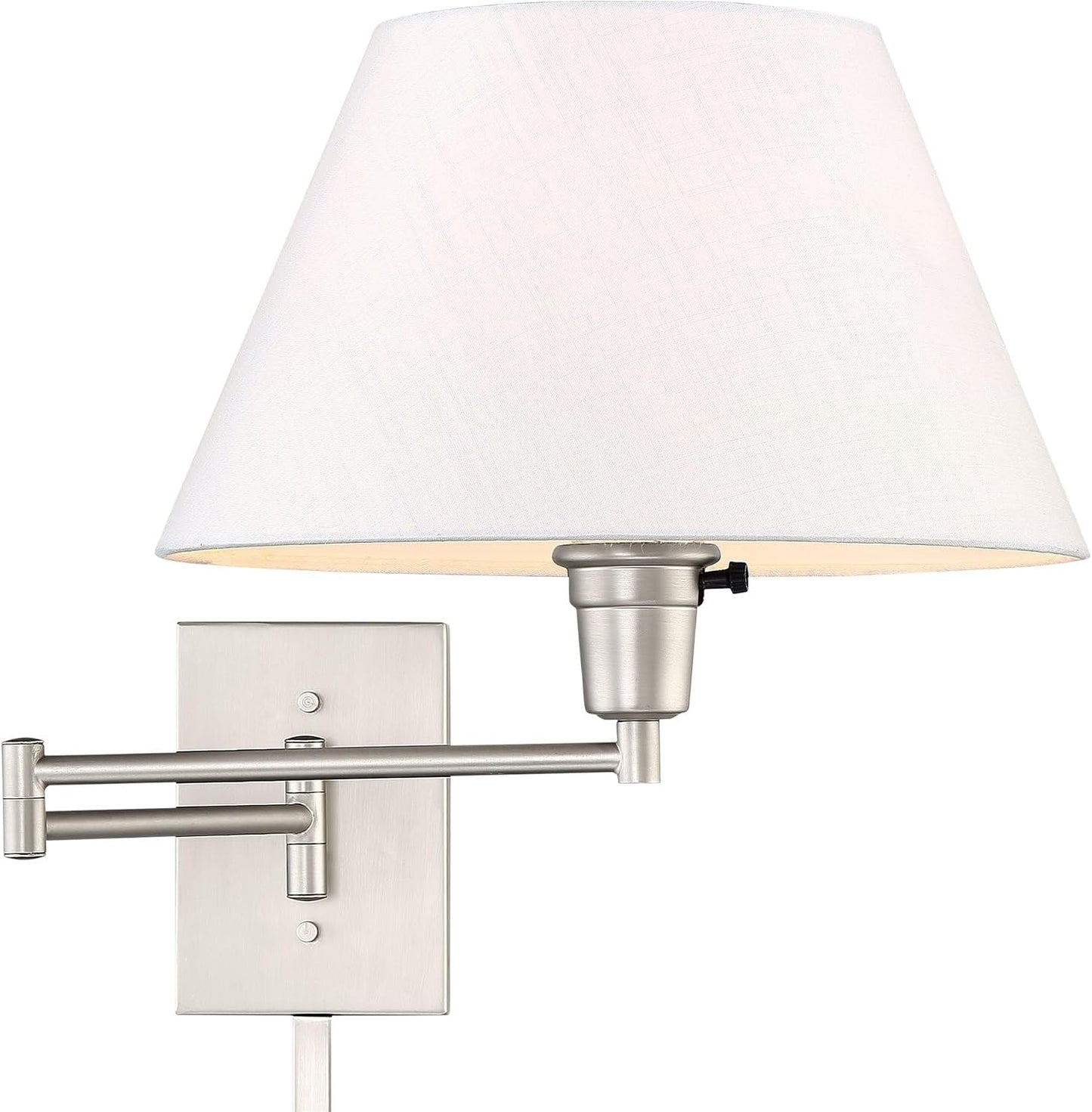Kira Home Cambridge 15" Modern Swing Arm Wall Sconce with 3-Way Switch | White Empire Fabric Shade, 2-in-1 Plug In or