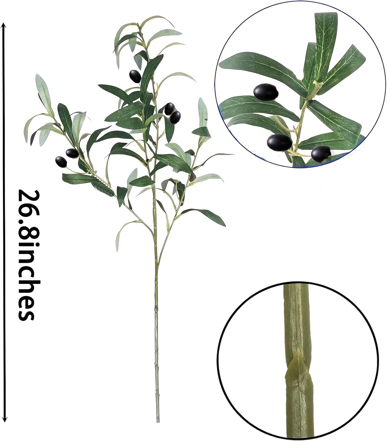 Artificial Olive Leaves Long Stems Fake Eucalyptus Plant Branches for DIY / 26.8 Inch / Set of 8