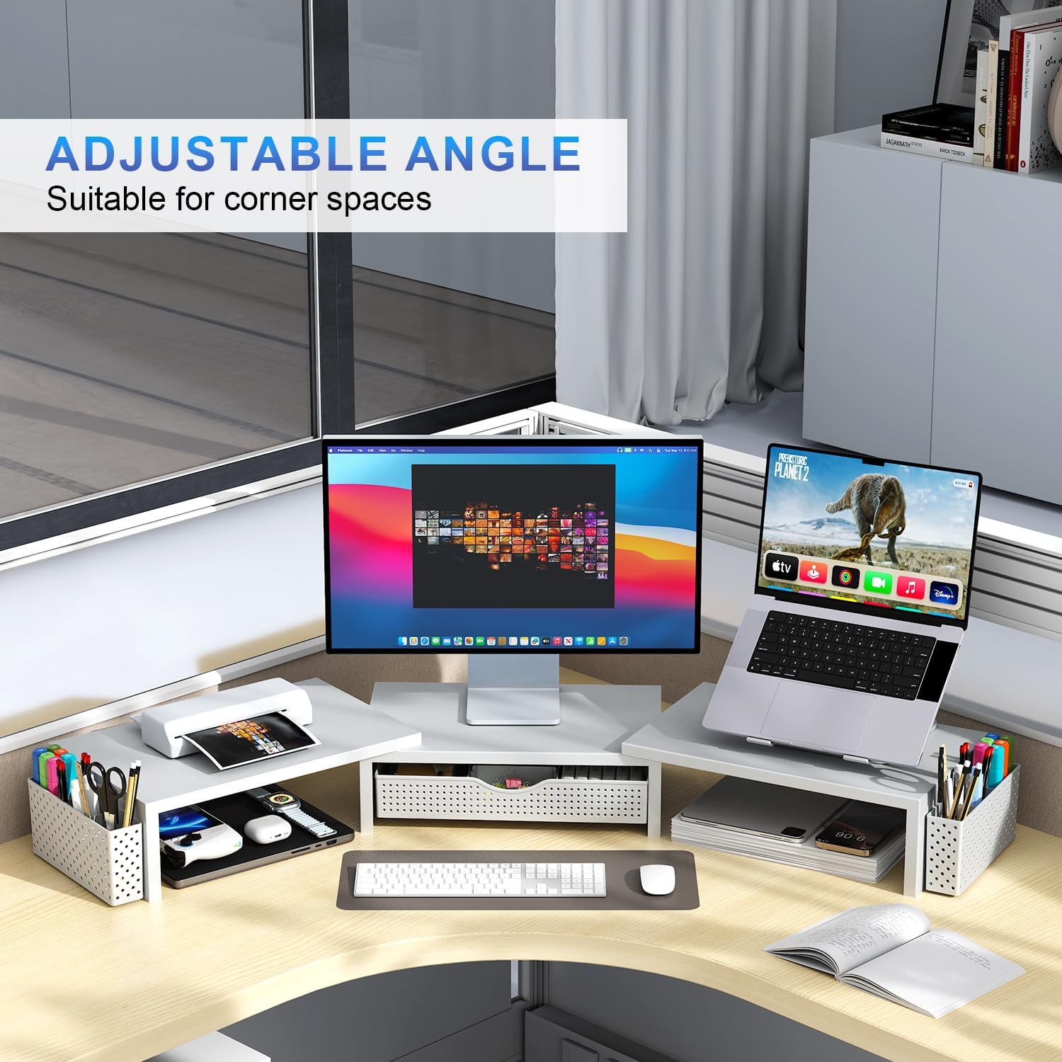 gianotter Dual Monitor Stand Riser With Drawer and 2 Pen Holders | Computer Monitor Stand Desk Organizer and