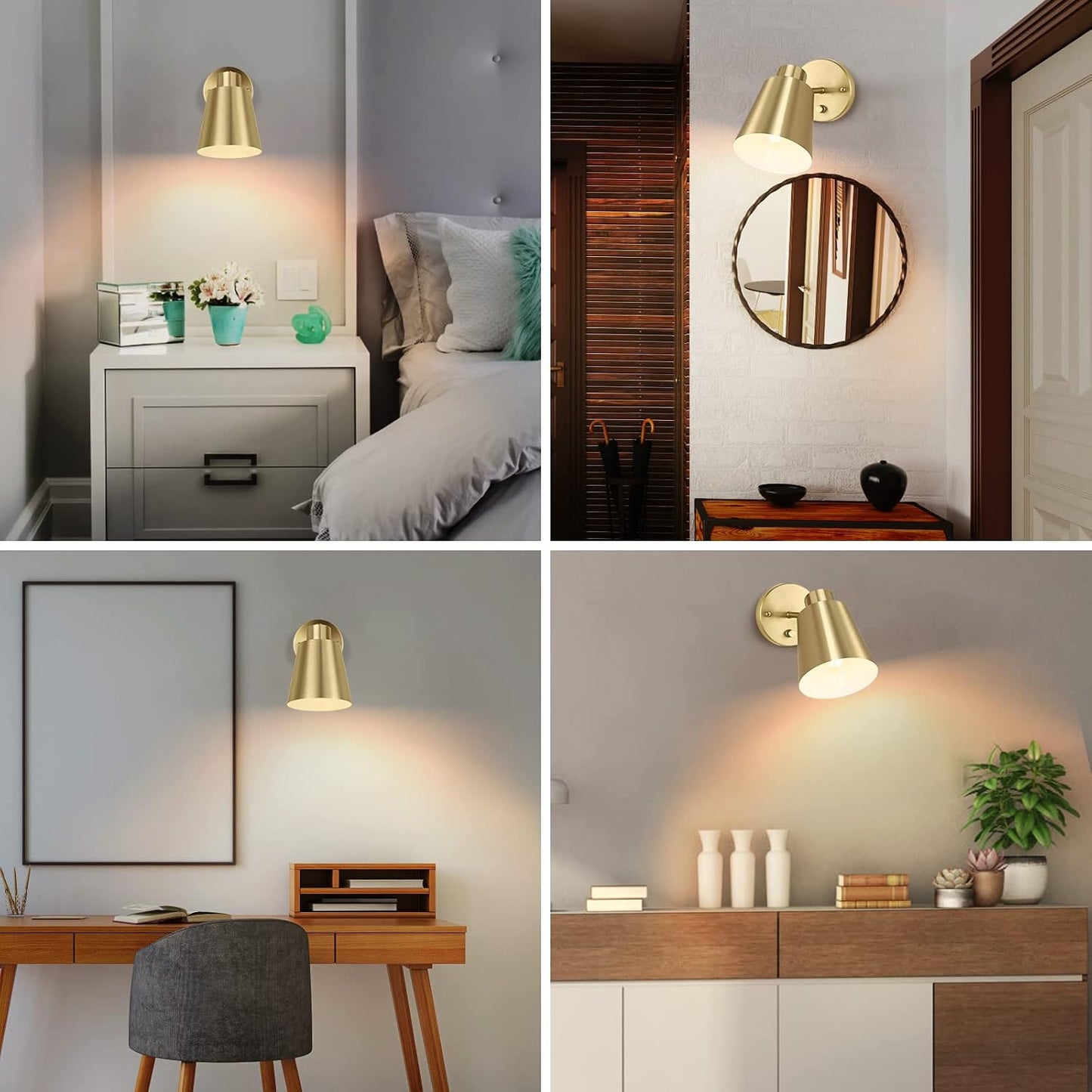 VATONI Dimmable Wall Sconce, Plug in Wall Sconce Adjustable Angle Wall Lights with Plug in Cord and Dimmer On/Off knob