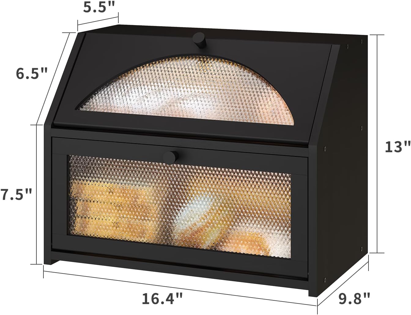Bread Box, Bamboo Wood Bread Box for Kitchen Counter, Double-layer Bread Storage Bin, Acrylic glass with Diamond