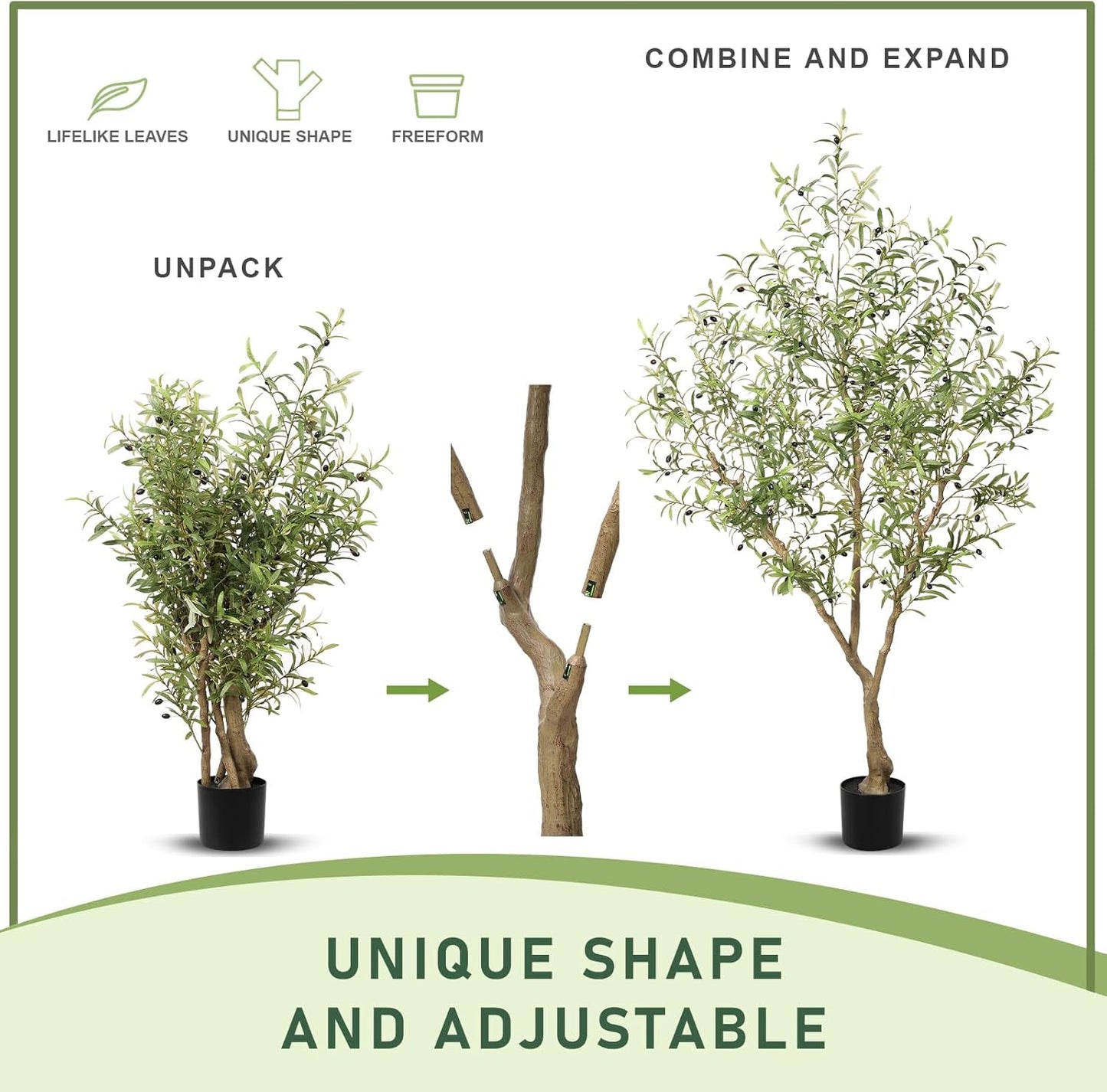 Large Olive Branches and Lifelike Fruits / 7ft / 7 Inch