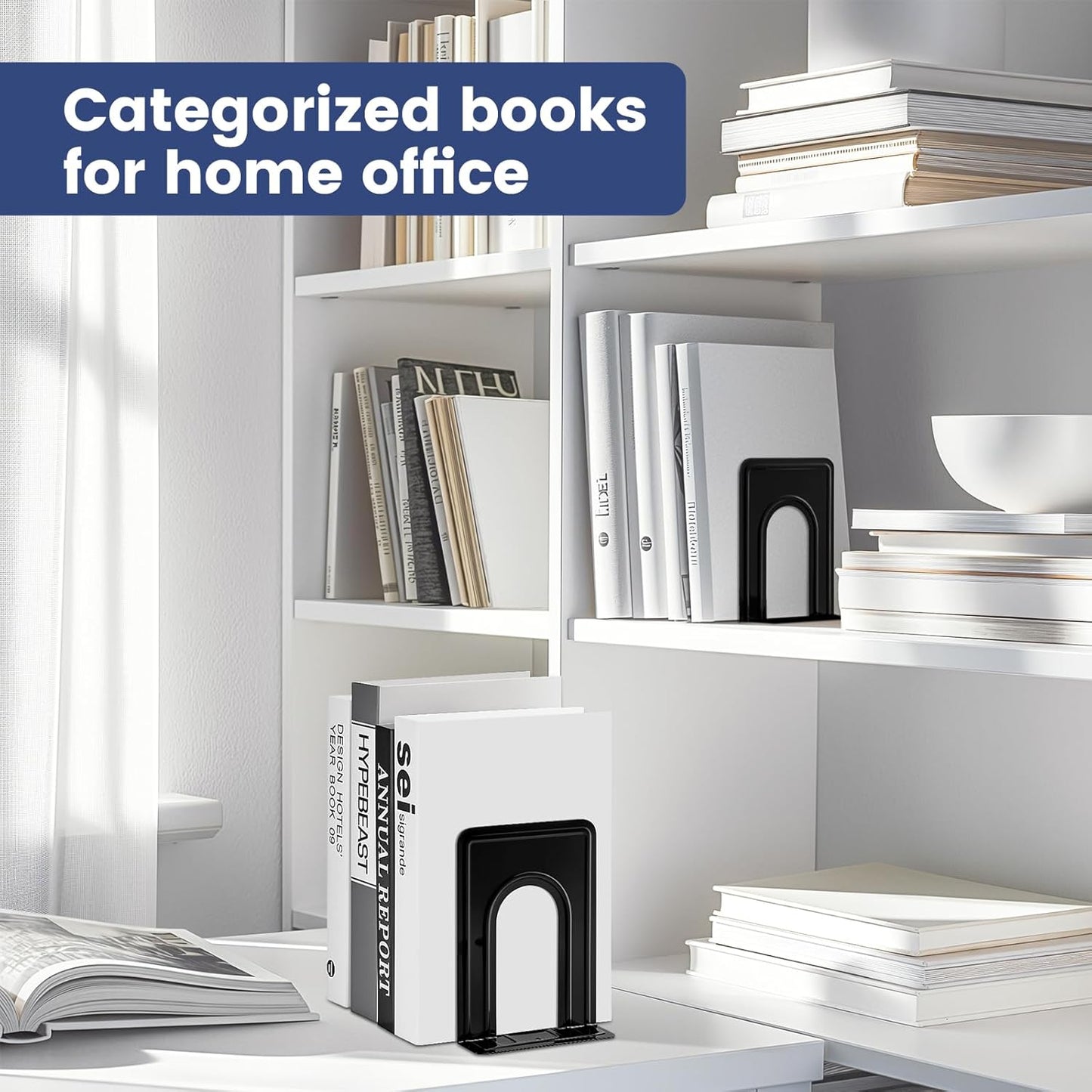 Non-Skid Metal Bookend Supports / Black / 6 x 5 x 6