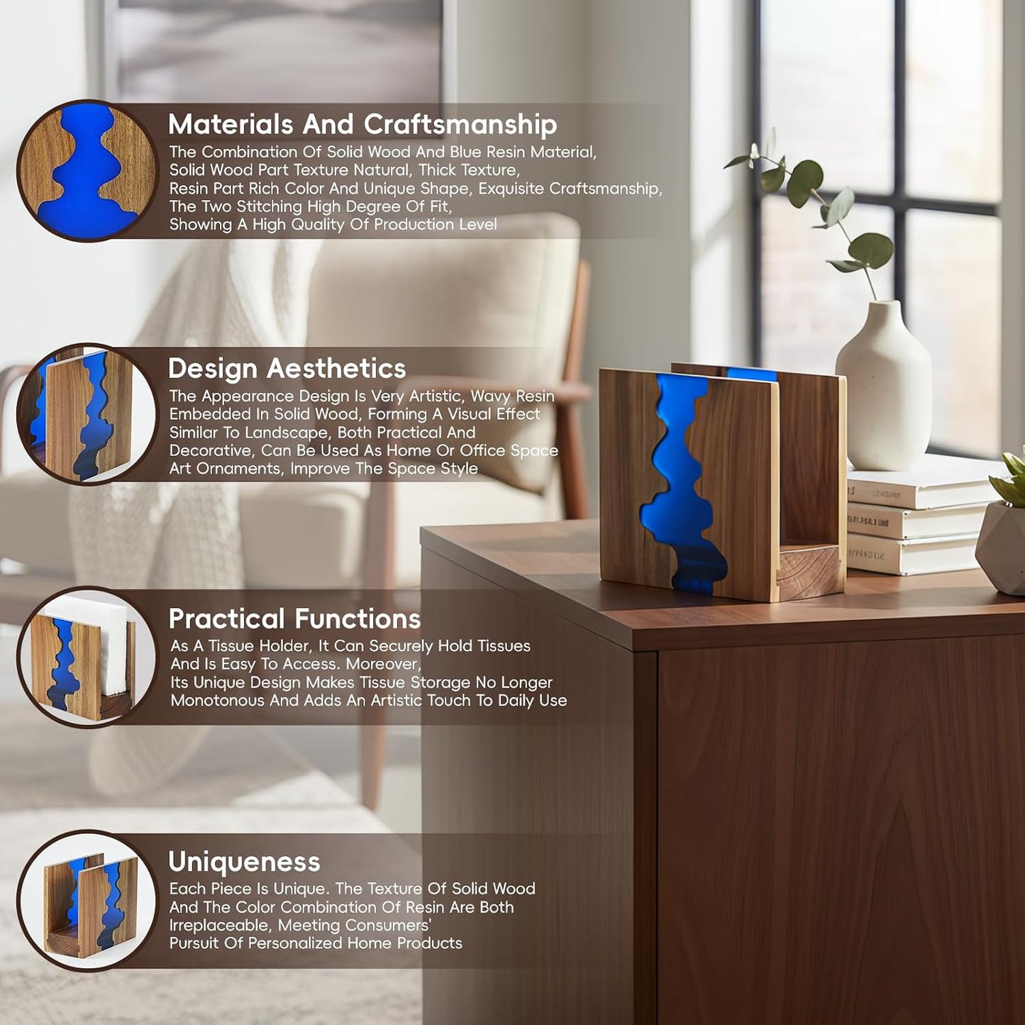 Acacia wood & Epoxy resin Napkin holder / Blue