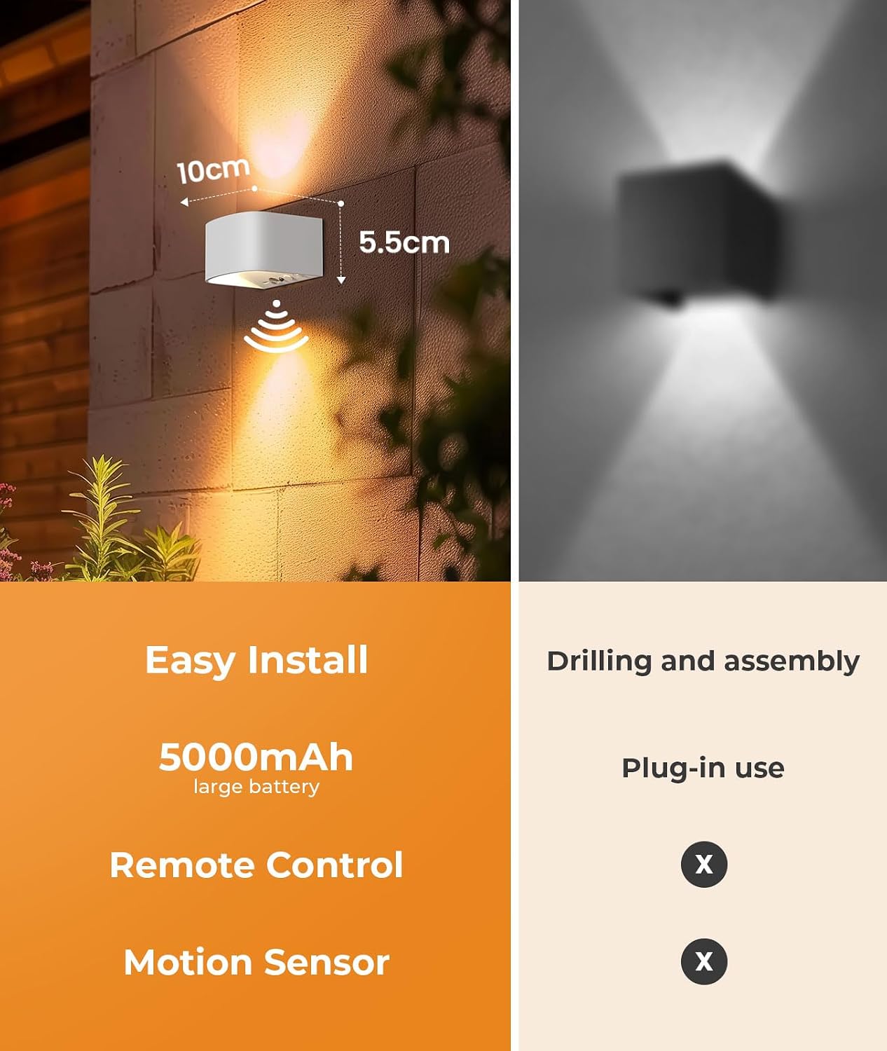 FULEN Motion Sensor Wall Light with Remote Control 3 Colors Wireless Wall Lamp LED Indoor Up and Down Wall Sconce