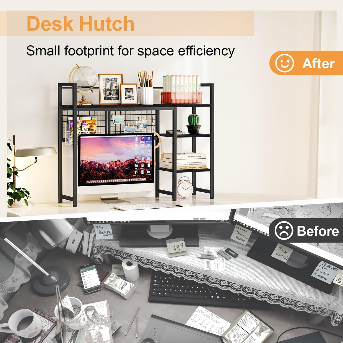 Snughome Desk Shelf, 38.6" Desktop Organizer Shelf, Desk Hutch for Computer Monitor, 4 Tier Desk Display Rack with