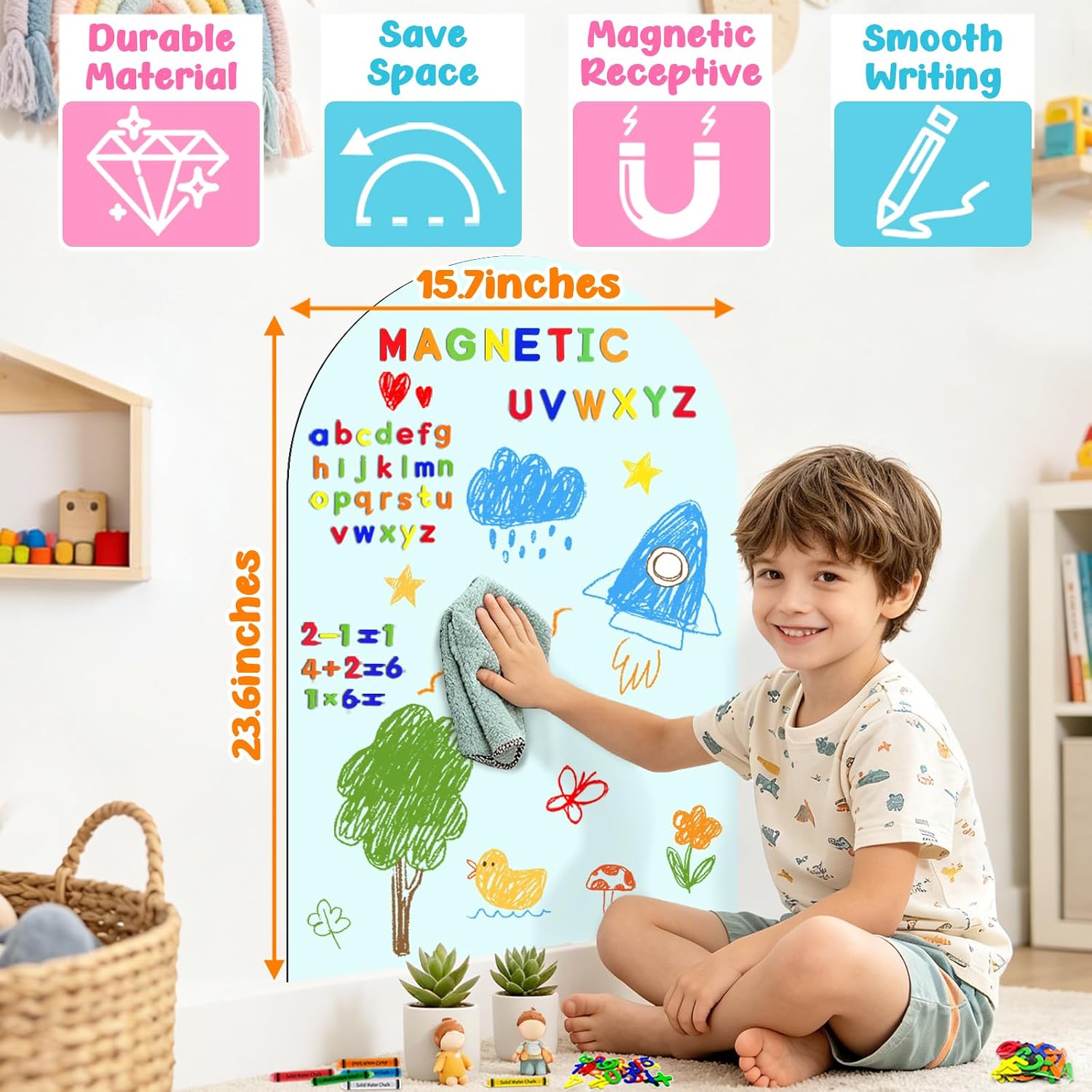 Arch Magnetic Wall Decal Magnet Chalk Board for Kids Peel and Stick Self Adhesive Magnetic / Blue
