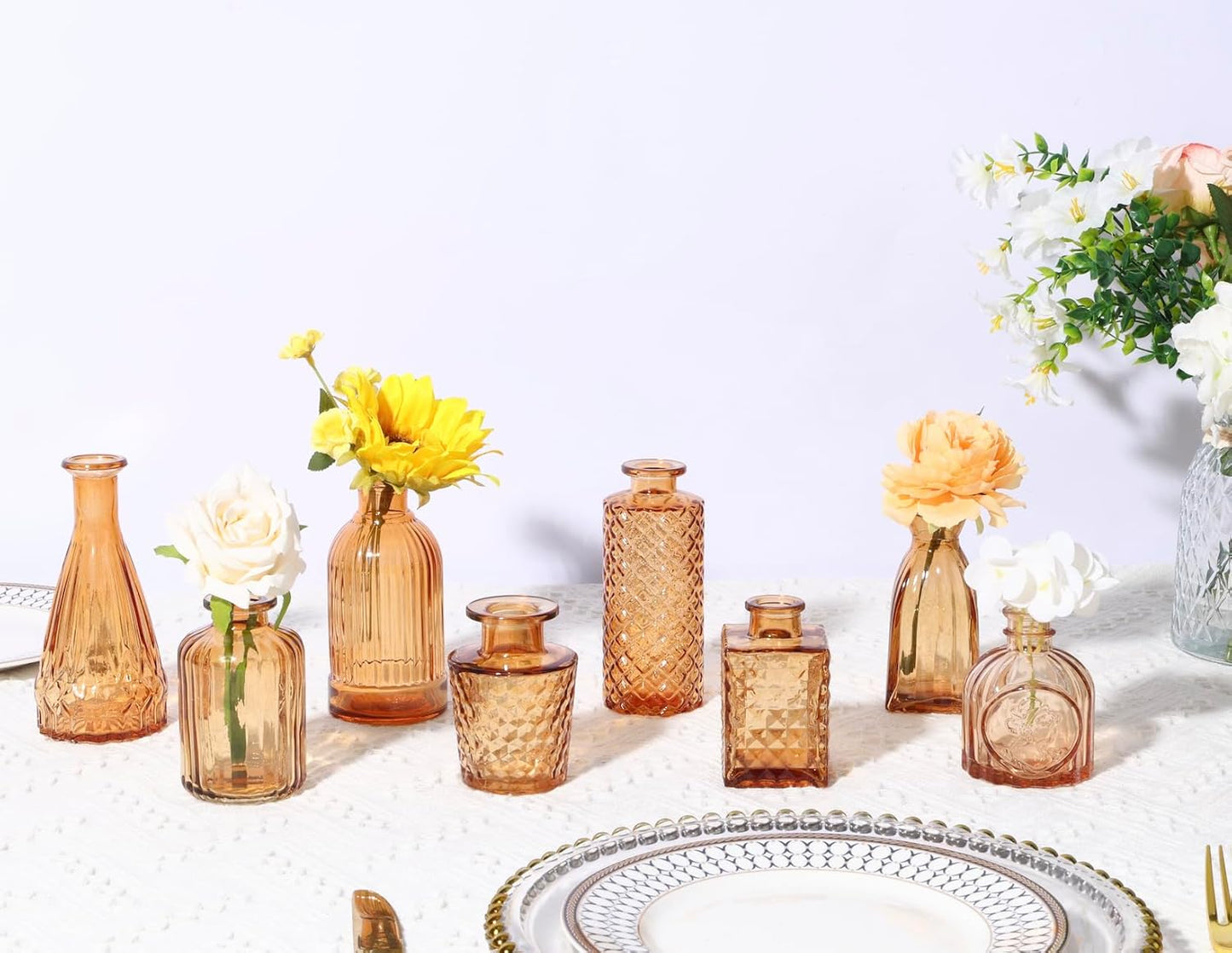Glass Bud Vase Set / Amber / Gold / Set of 12