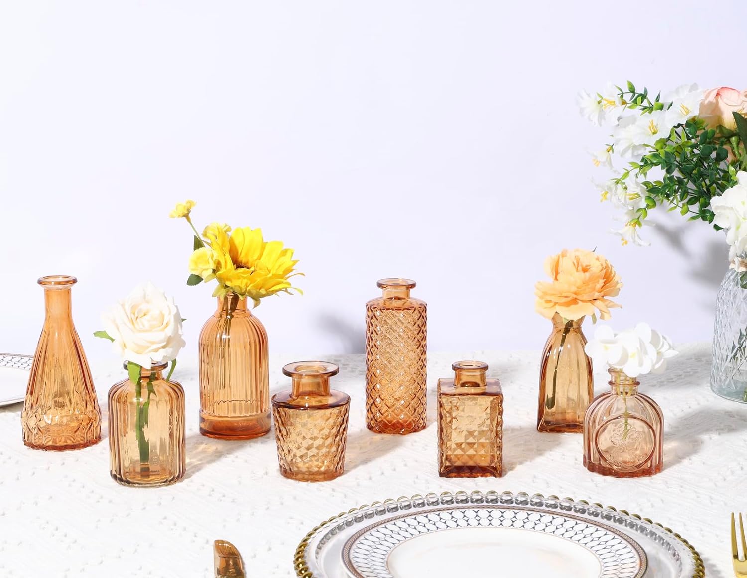 Glass Bud Vase Set / Amber / Gold / Set of 12